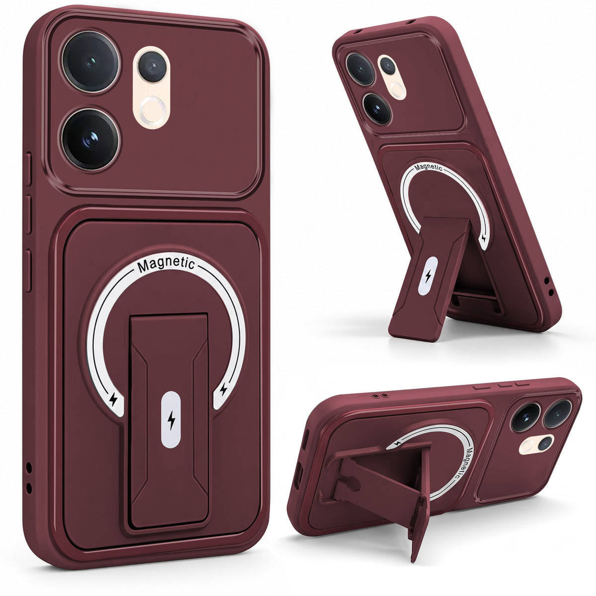 For Vivo V60 | Vivo T4 Pro Back Case Cover Metallic (Hybrid Armor Kickstand | MagSafe Compatible | Camera Protection Shockproof)