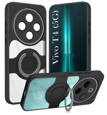For Vivo T4 Back Cover Case with stand (Built-in Ring Holder Kickstand | Lifetime Anti Yellow | Camera Protection)