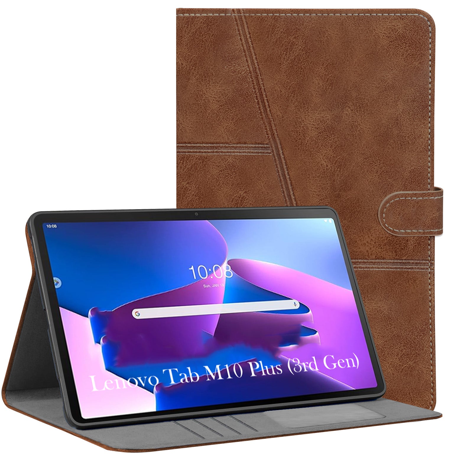 For Flip Cover Folio Case Lenovo Tab M10 Plus (3rd Gen) 12 Inch (PU Leather | Multi-Angle Smart Stand | Card Storage Slots | Silicone Back Pouch)