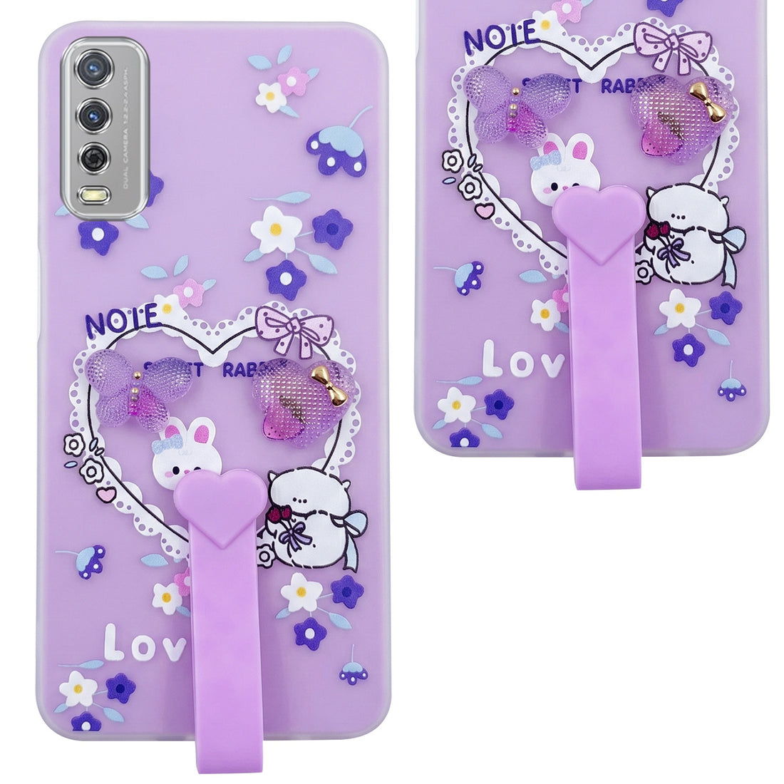 For Vivo Y12s | Y11s | Y12G Back Cover Case (3D Cute Heart Strap Holder | Camera Protection | Designer Girls Print)