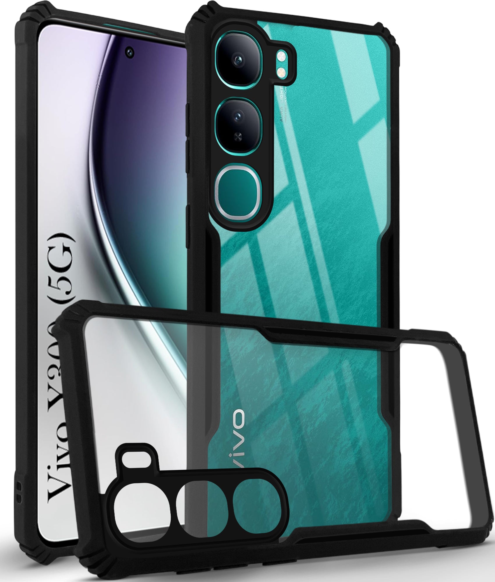 For Vivo Y300 Back Cover Case ( Shockproof with Polycarbonate Clear Panel | Professional Black)