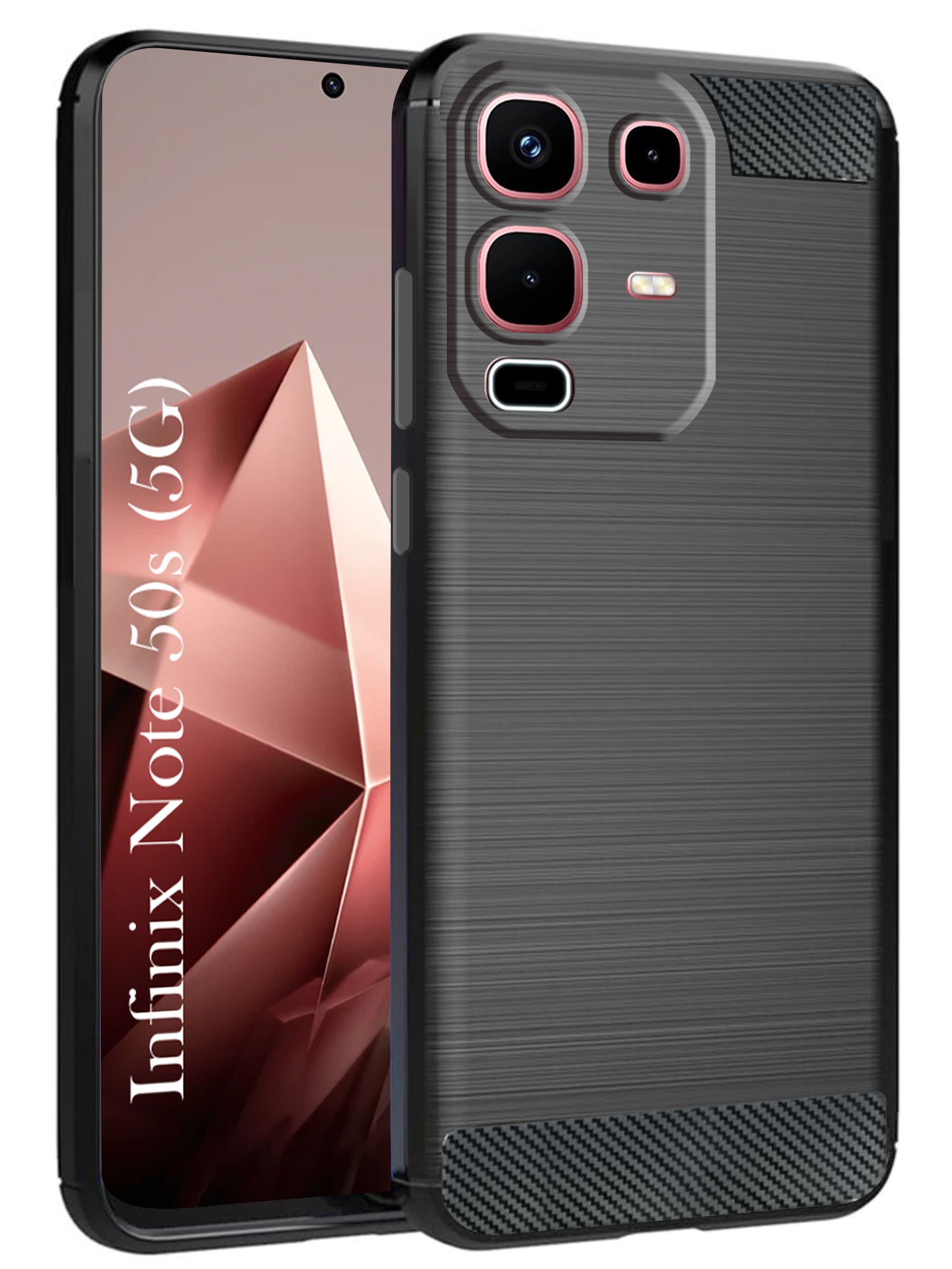 For Infinix Note 50s Back Cover Case (Hybrid Armor Case | Carbon Fiber Shockproof | Soft and Flexible | Black )