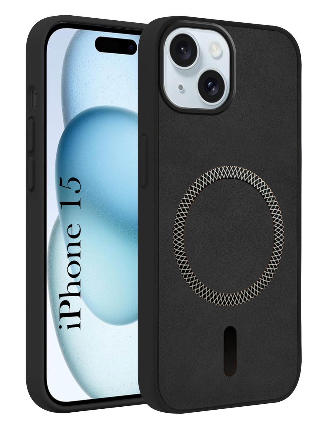For Apple iPhone 15 Back Cover Case Leather Finish (MagSafe Compatible Wireless Charging | Soft Touch | Camera Bump Protection)