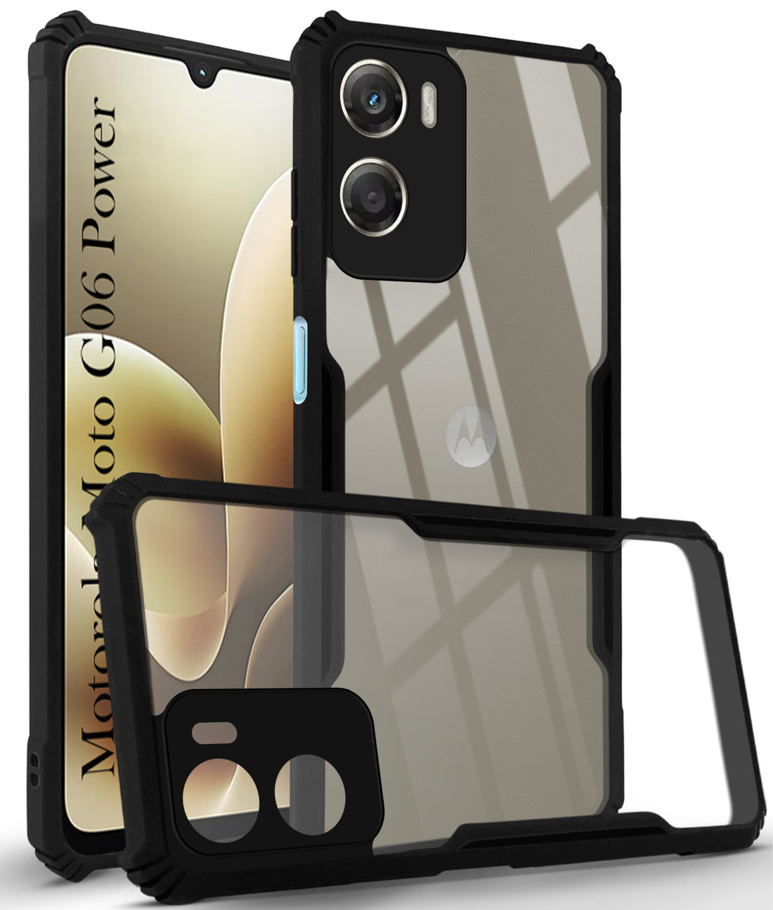 For Motorola Moto G06 Power Back Cover Case Hybrid (Shockproof with Polycarbonate Clear Panel | Professional Black)