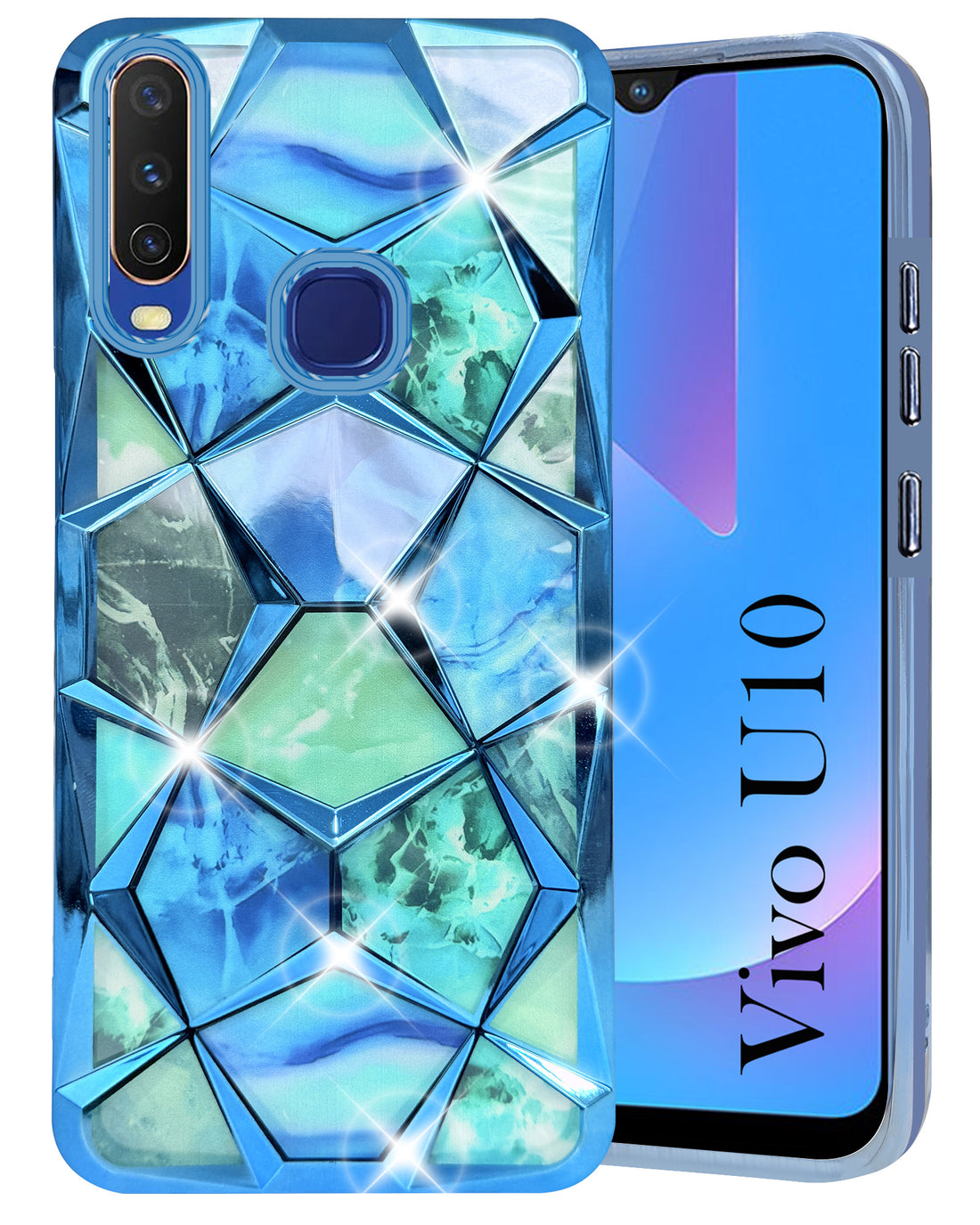 For Vivo U10 Back Cover Case (Dual Design Glitter Sparkle and Detachable Diamond Print Case | Soft and Flexible)