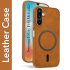 For Samsung Galaxy M16 5G | Samsung Galaxy F16 5G Back Cover Case Leather Finish (MagSafe Compatible Wireless Charging | Soft Touch | Camera Bump Protection)