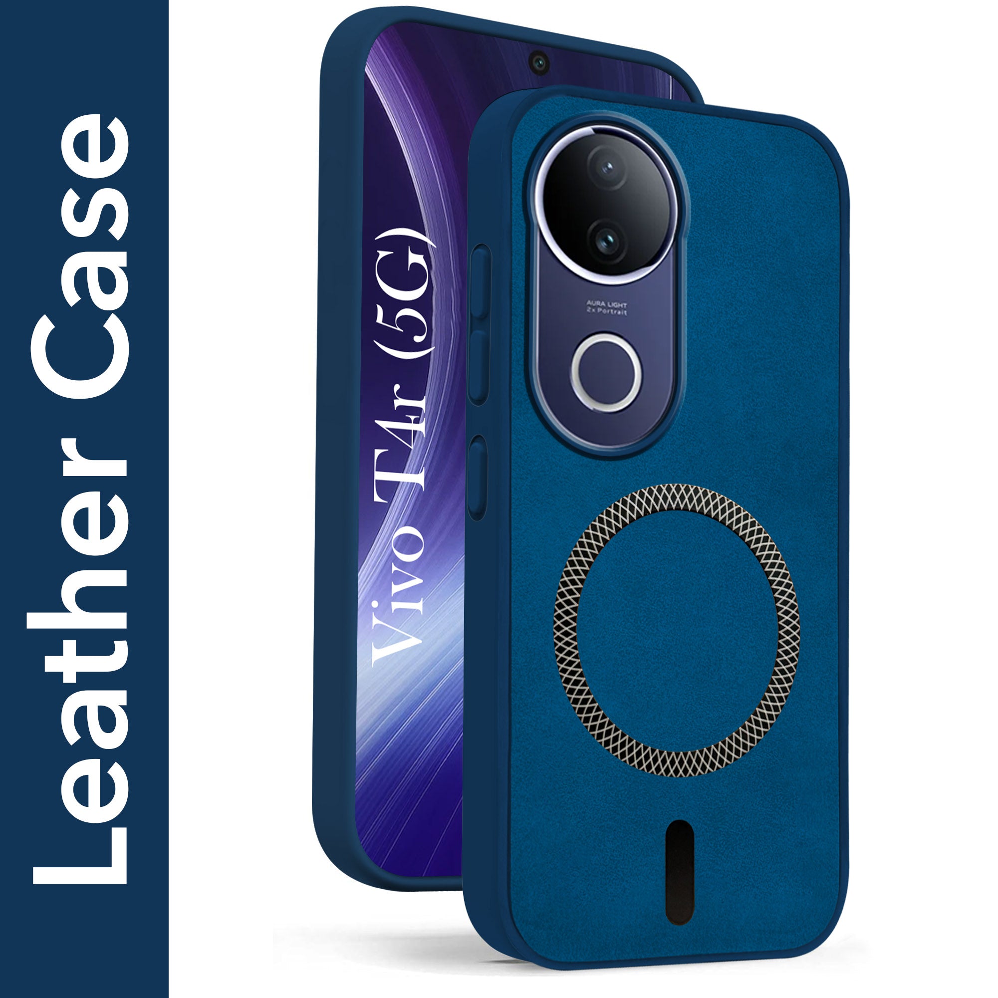 For Vivo T4R Back Cover Case Leather Finish (MagSafe Compatible Wireless Charging | Soft Touch | Camera Bump Protection)
