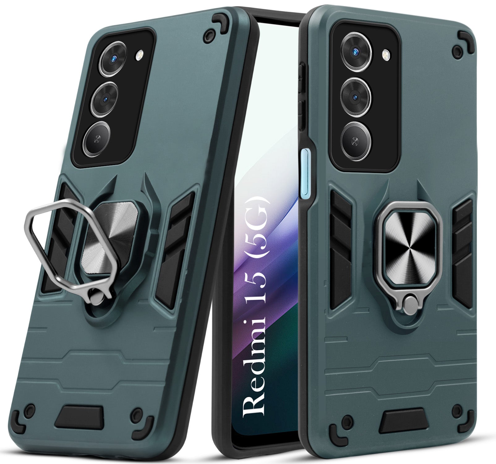 For Redmi 15 Back Cover Case (Shockproof Dual Layer Polycarbonate |Ring Holder Kickstand)
