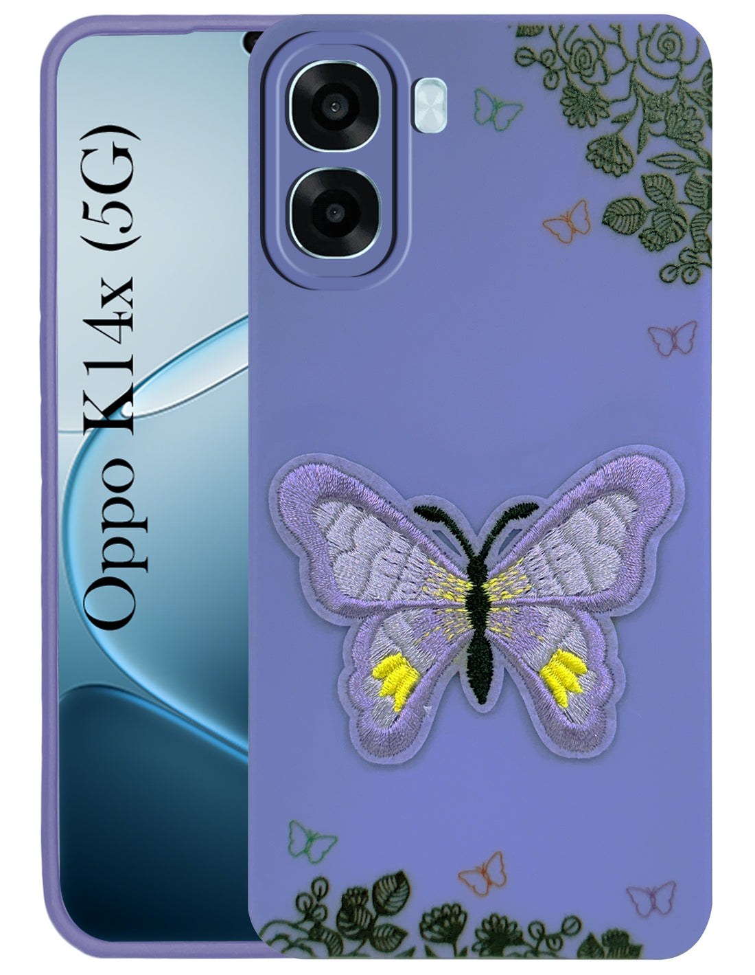For Oppo K14x 5G Back Cover Case (Soft Butterfly Embroidery | Women Teen Girls | Camera Protection| Matte Silicone)