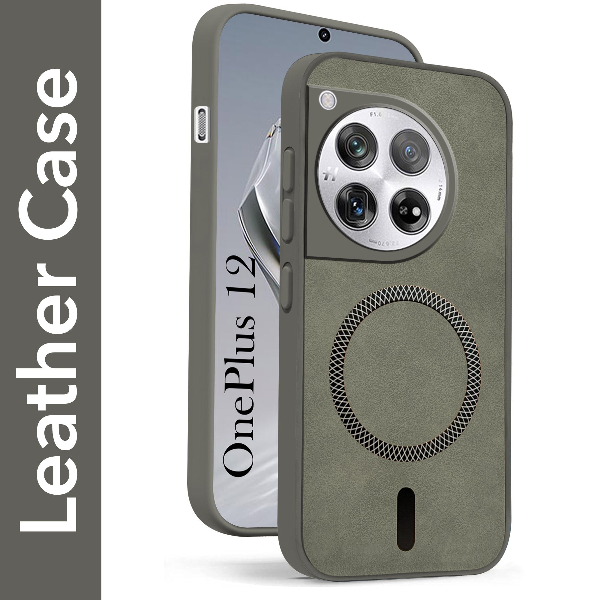 For OnePlus 12 5G Back Cover Case Leather Finish (MagSafe Compatible Wireless Charging | Soft Touch | Camera Bump Protection)