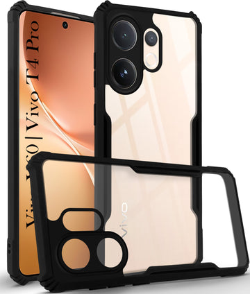 For Vivo V60 | Vivo T4 Pro Back Cover Case ( Shockproof with Polycarbonate Clear Panel | Professional Black)