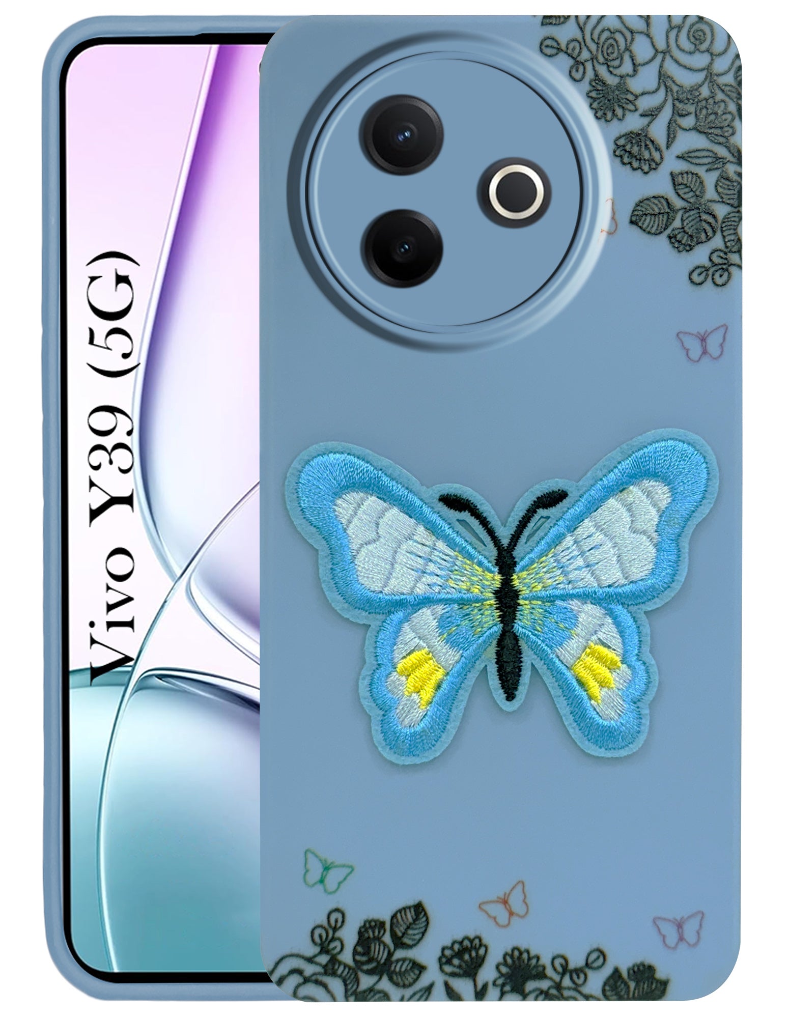 For Vivo Y39 Back Cover Case (Soft Butterfly Embroidery | Women Teen Girls | Camera Protection| Matte Silicone)