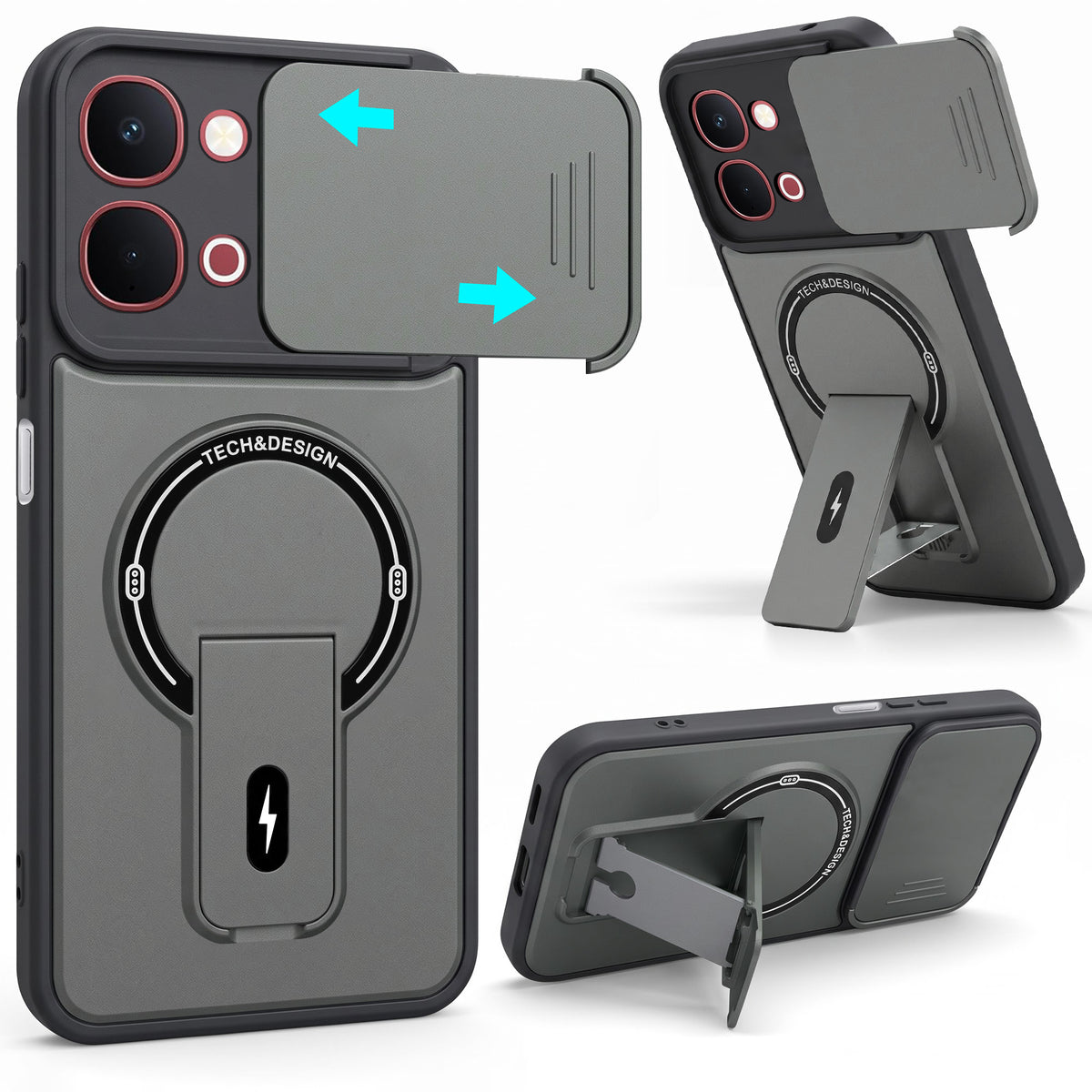 For Vivo Y51 Pro 5G | Vivo T5x Back Case Cover Metallic (Hybrid Armor Kickstand | Sliding Shutter Camera Protection | MagSafe Compatible)