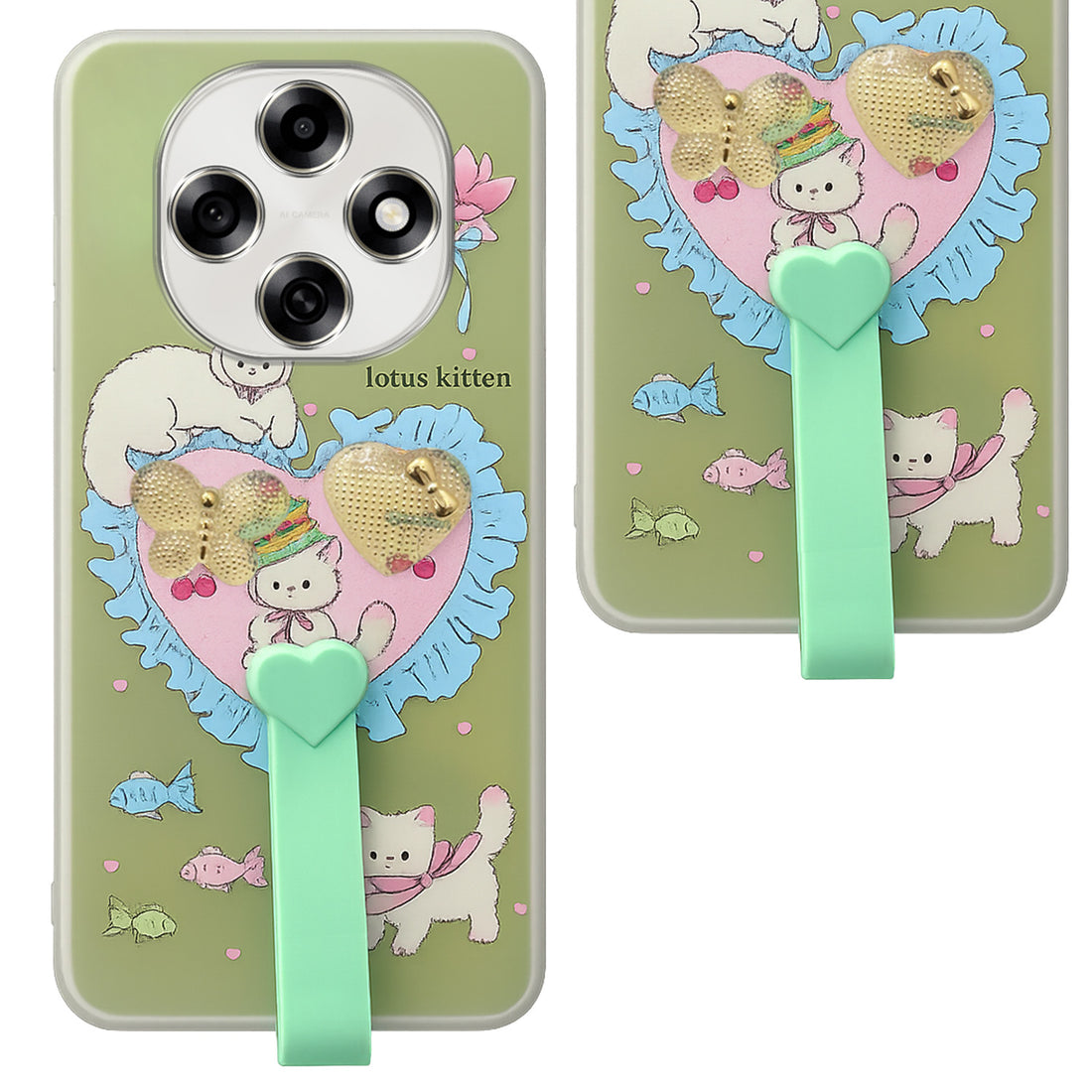 For Oppo F31 Pro Back Cover Case (3D Cute Heart Strap Holder | Camera Protection | Designer Girls Print)