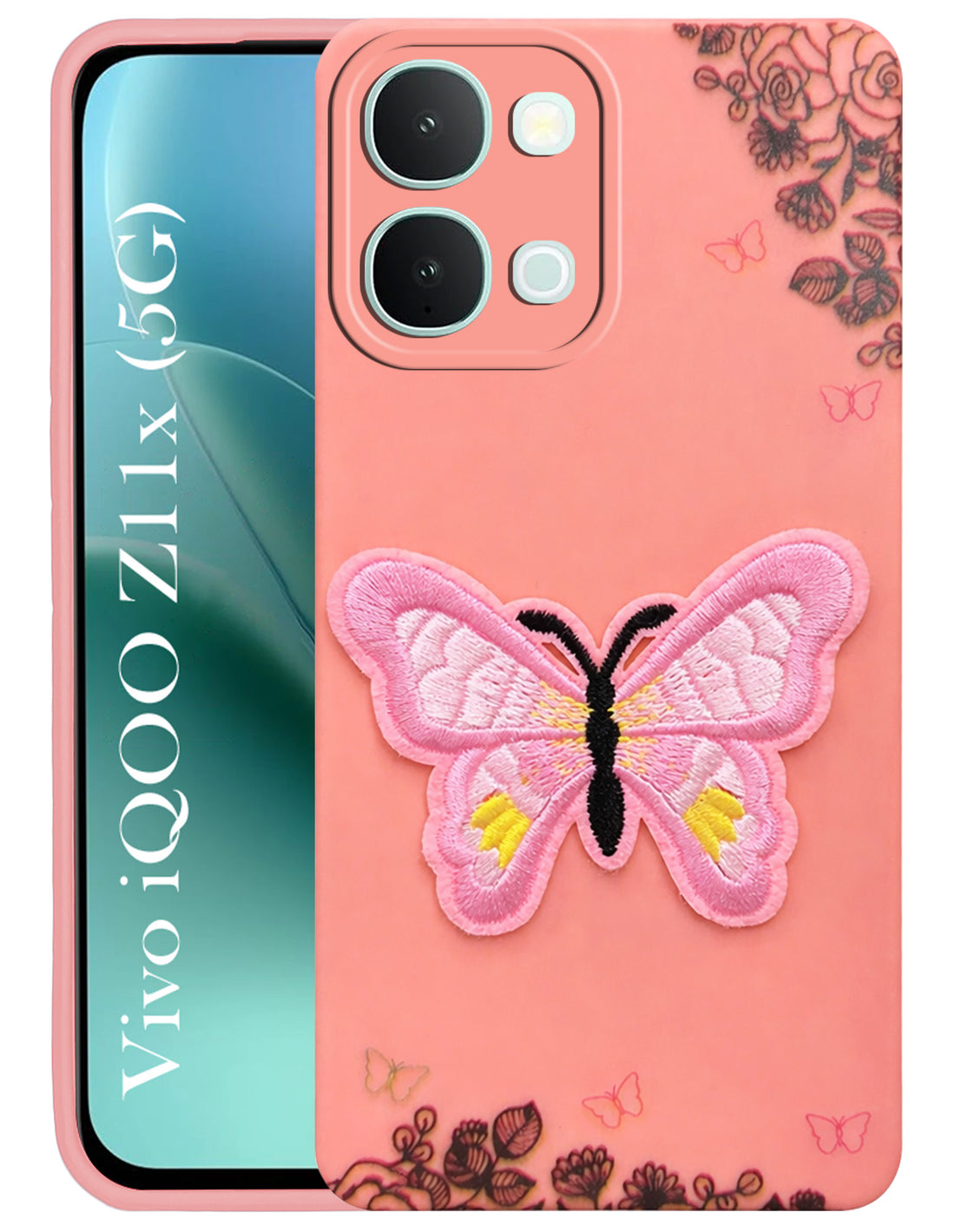 For Vivo iQOO Z11x 5G Back Cover Case (Soft Butterfly Embroidery | Women Teen Girls | Camera Protection| Matte Silicone)
