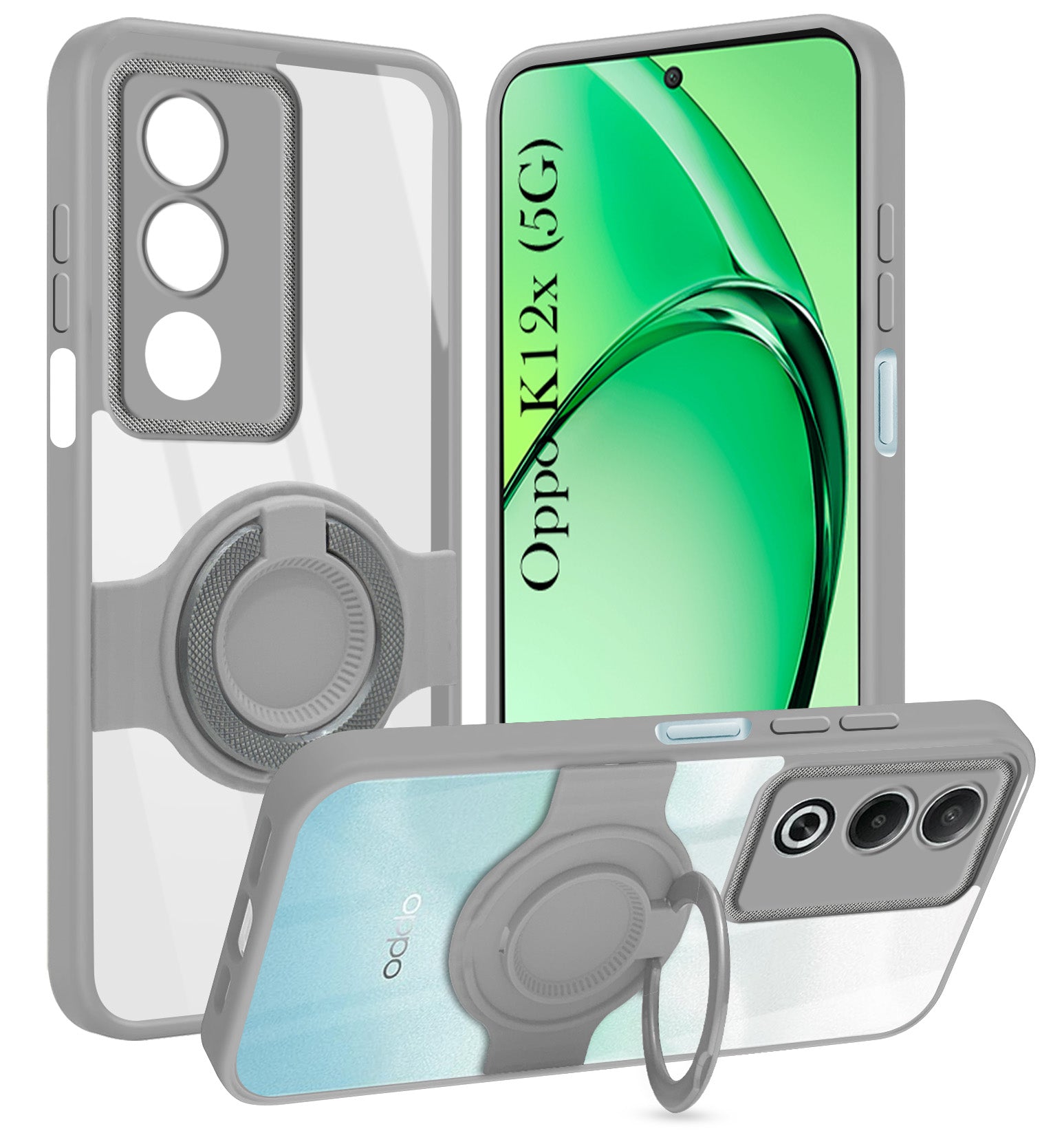 For Oppo K12x 5G Back Cover Case with stand (Built-in Ring Holder Kickstand | Lifetime Anti Yellow | Camera Protection)