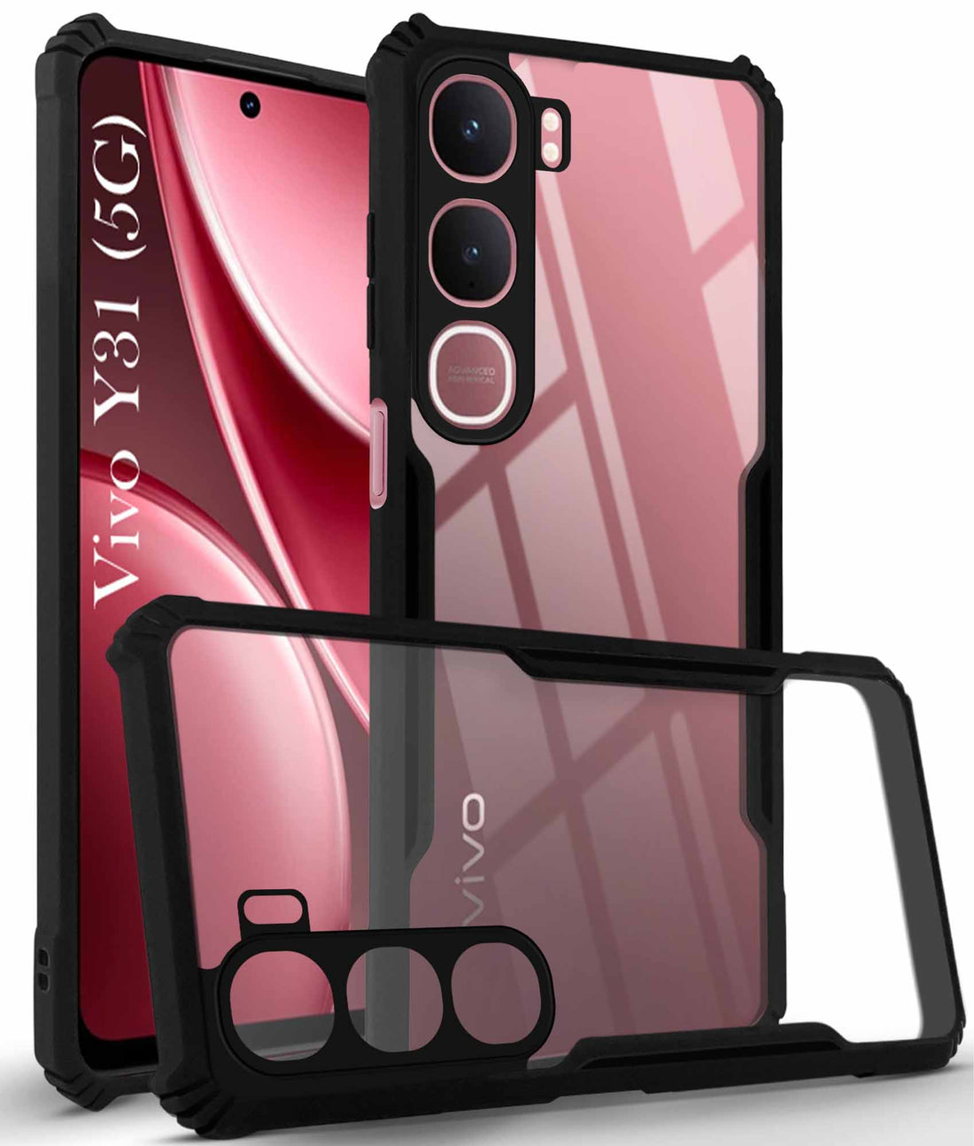 For Vivo Y31 5G Back Cover Case Hybrid (Shockproof with Polycarbonate Clear Panel | Professional Black)