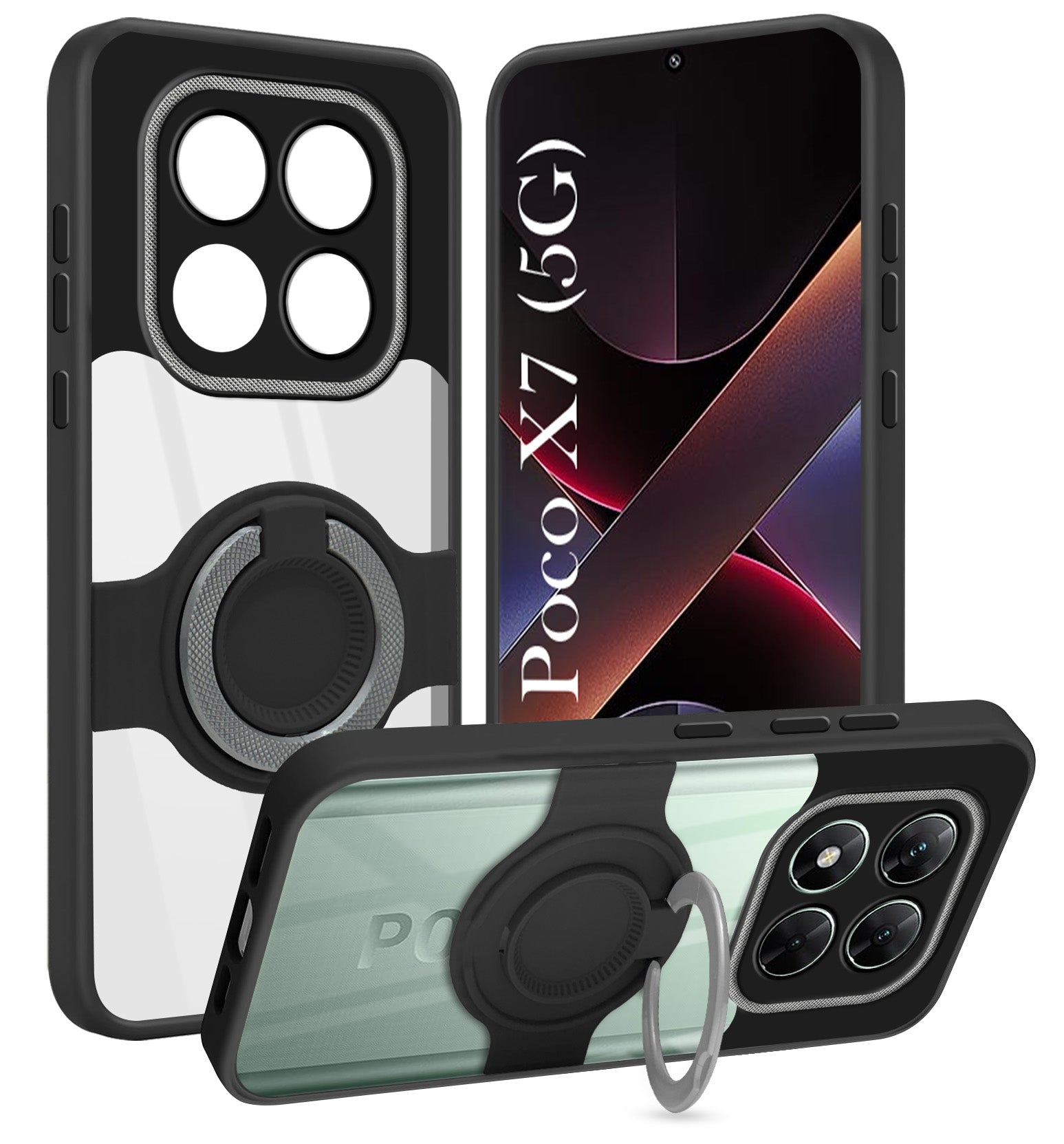 For Xiaomi Poco X7 Back Cover Case with stand (Built-in Ring Holder Kickstand | Lifetime Anti Yellow | Camera Protection)