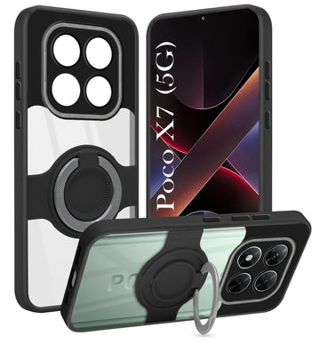 For Xiaomi Poco X7 Back Cover Case with stand (Built-in Ring Holder Kickstand | Lifetime Anti Yellow | Camera Protection)