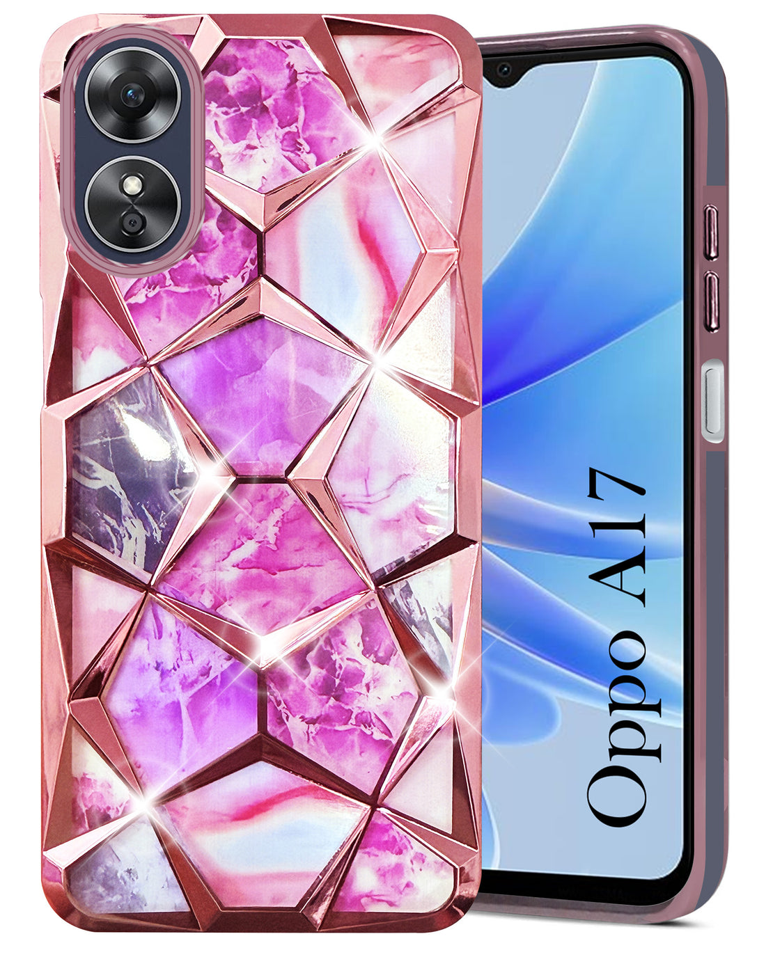 For Oppo A17 Back Cover Case Compatible 3D Silicone (Dual Design Glitter Sparkle and Detachable Diamond Print Case | Soft and Flexible)