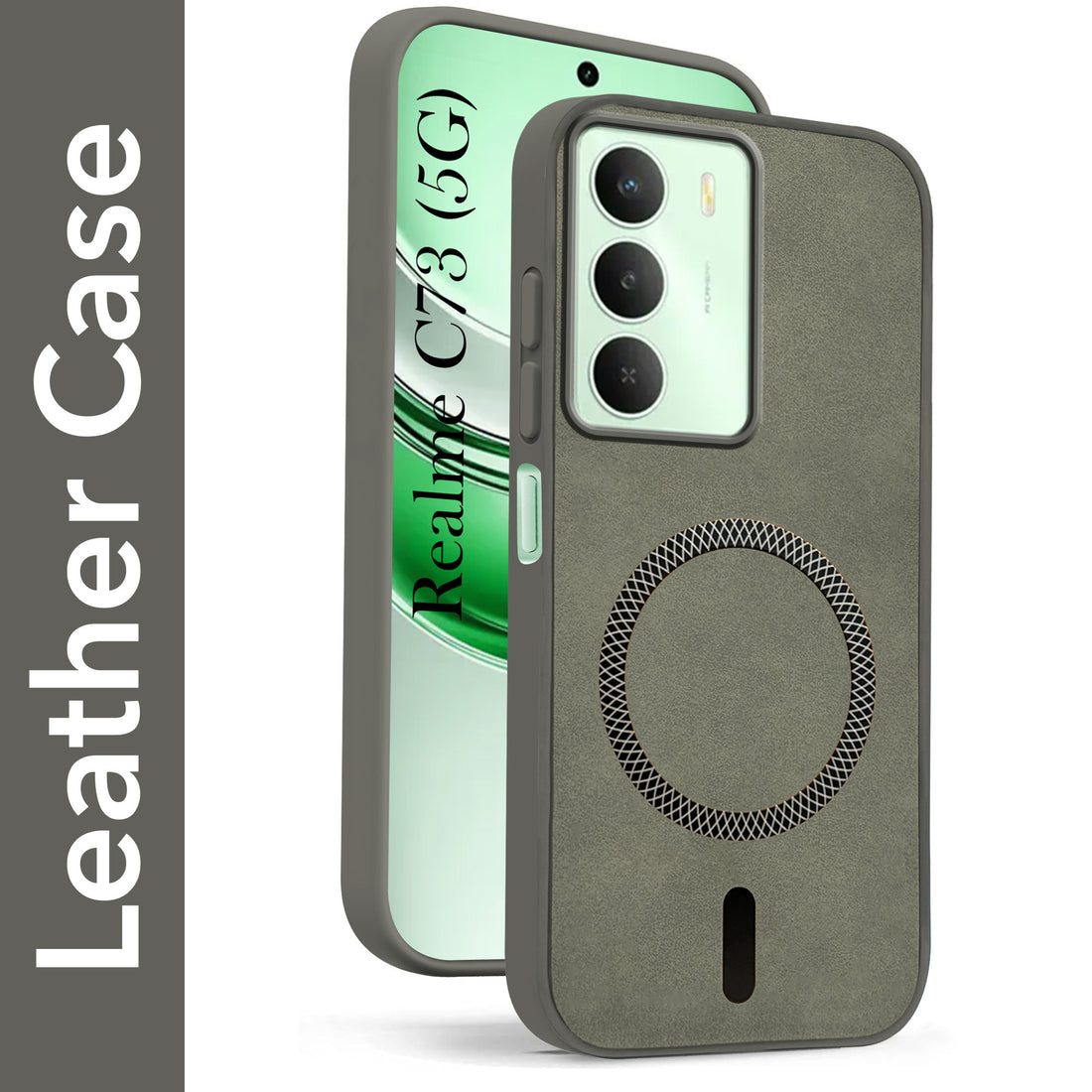 For Realme C73 Back Cover Case Leather Finish (MagSafe Compatible Wireless Charging | Soft Touch | Camera Bump Protection)