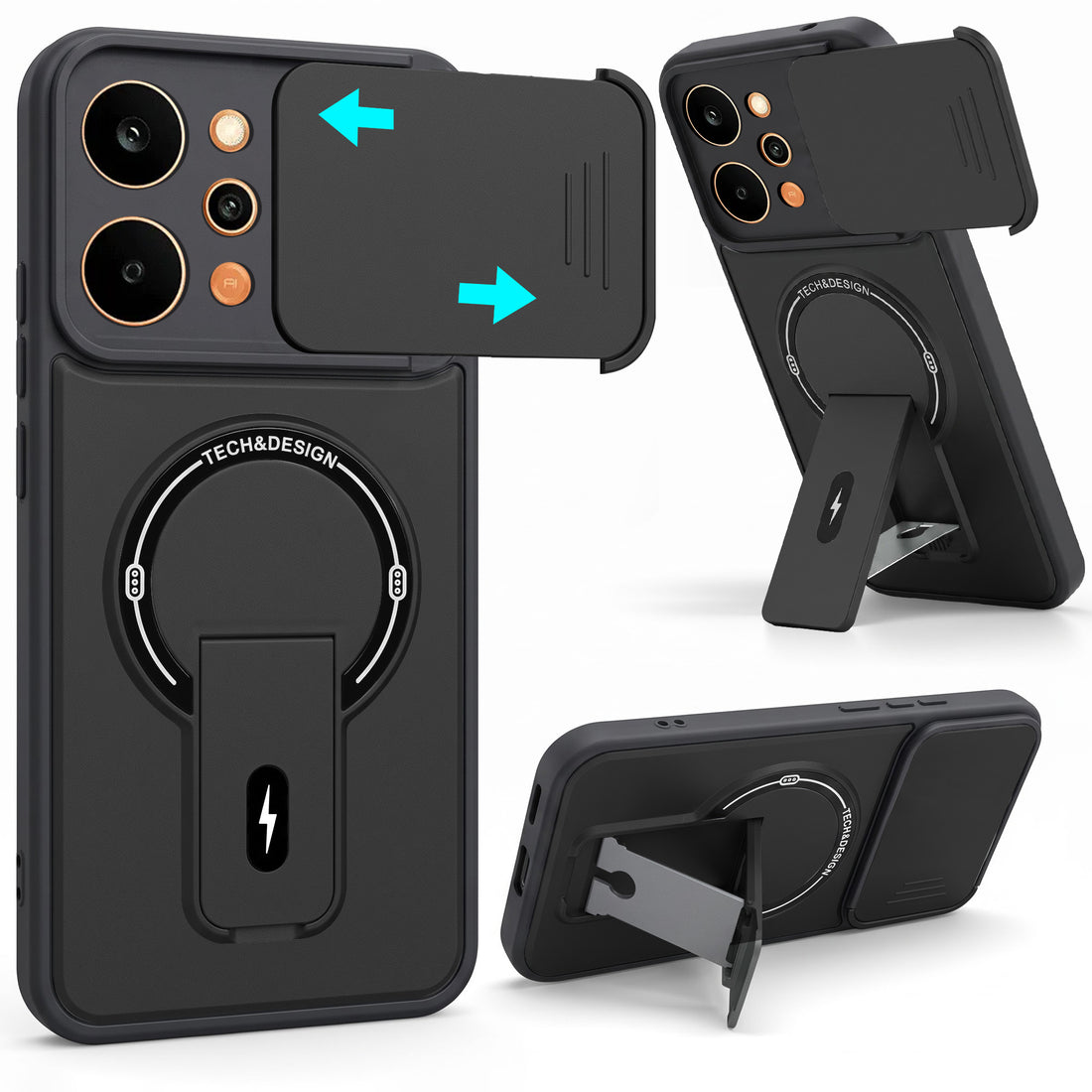 For Realme P4 Power 5G Back Case Cover Metallic (Hybrid Armor Kickstand | Sliding Shutter Camera Protection | MagSafe Compatible)