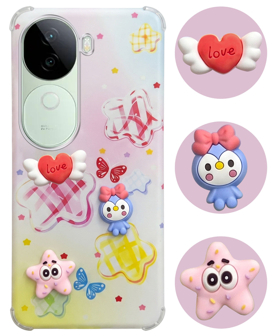 For Vivo V40e Back Cover Case (3D Cute Cartoons | Hard Back Side Soft | Matte Premium Finish | HD Printing)