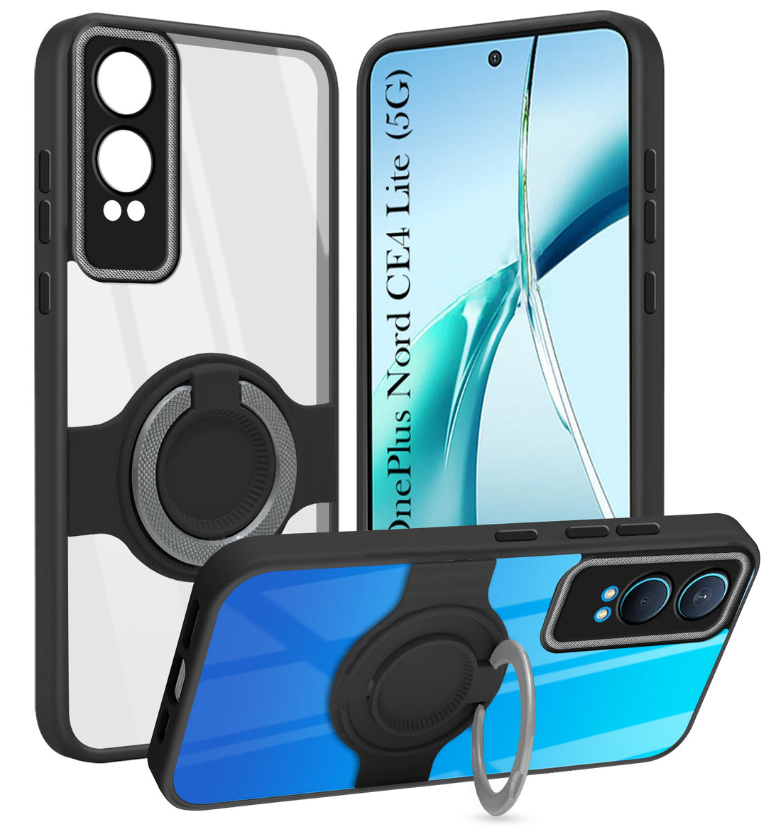 For OnePlus Nord CE 4 Lite Back Cover Case with stand (Built-in Ring Holder Kickstand | Lifetime Anti Yellow | Camera Protection)