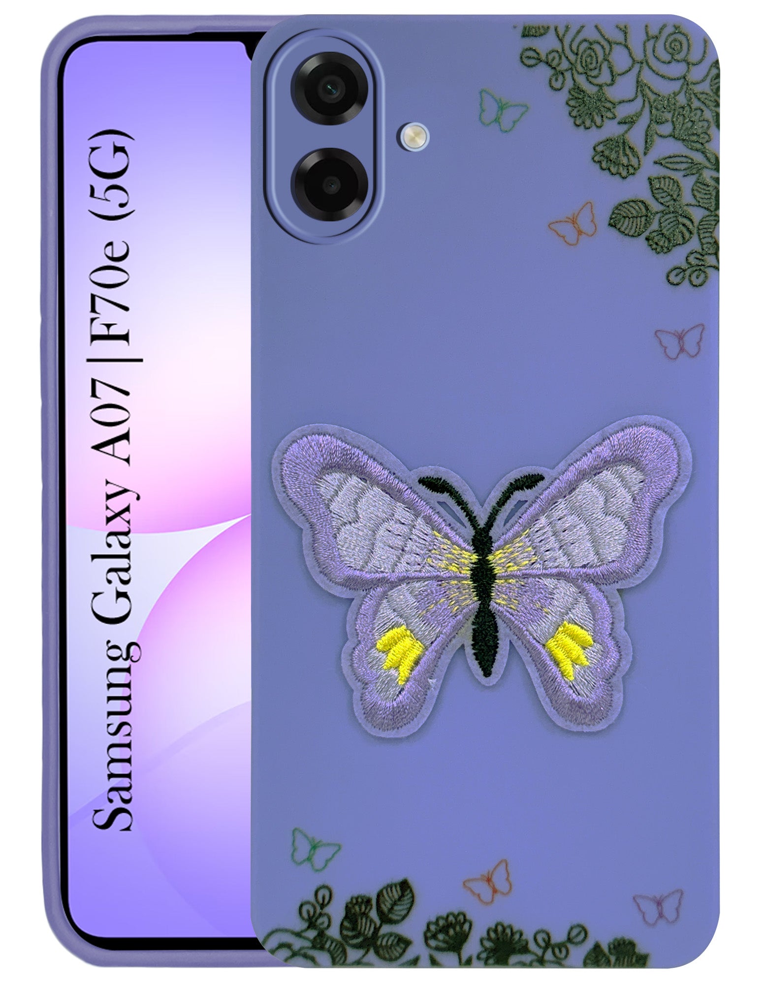 For Samsung Galaxy A07 5G | F70e 5G Back Cover Case (Soft Butterfly Embroidery | Women Teen Girls | Camera Protection| Matte Silicone)