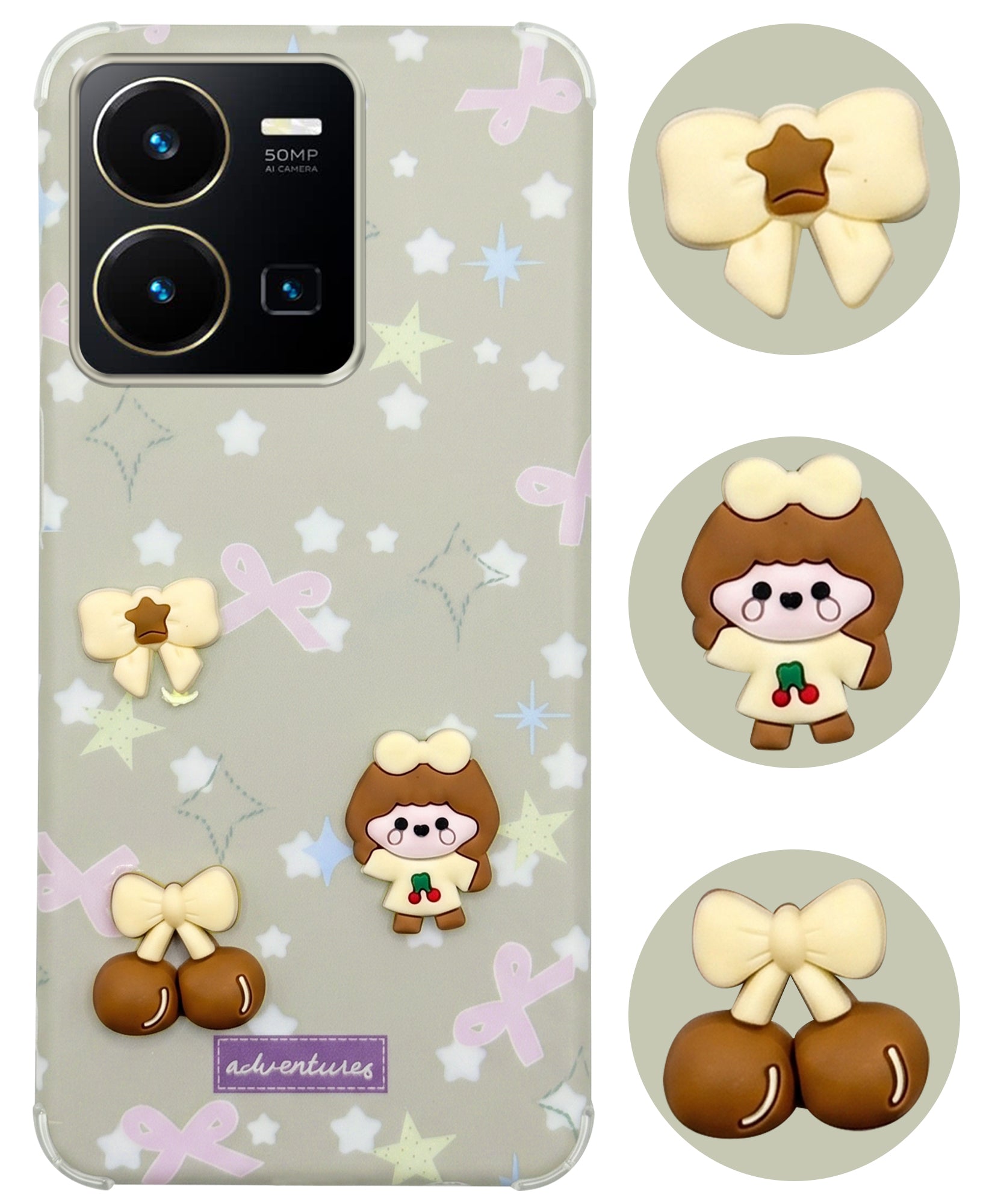 For Vivo Y35 Back Cover Case (3D Cute Cartoons | Hard Back Side Soft | Matte Premium Finish | HD Printing)