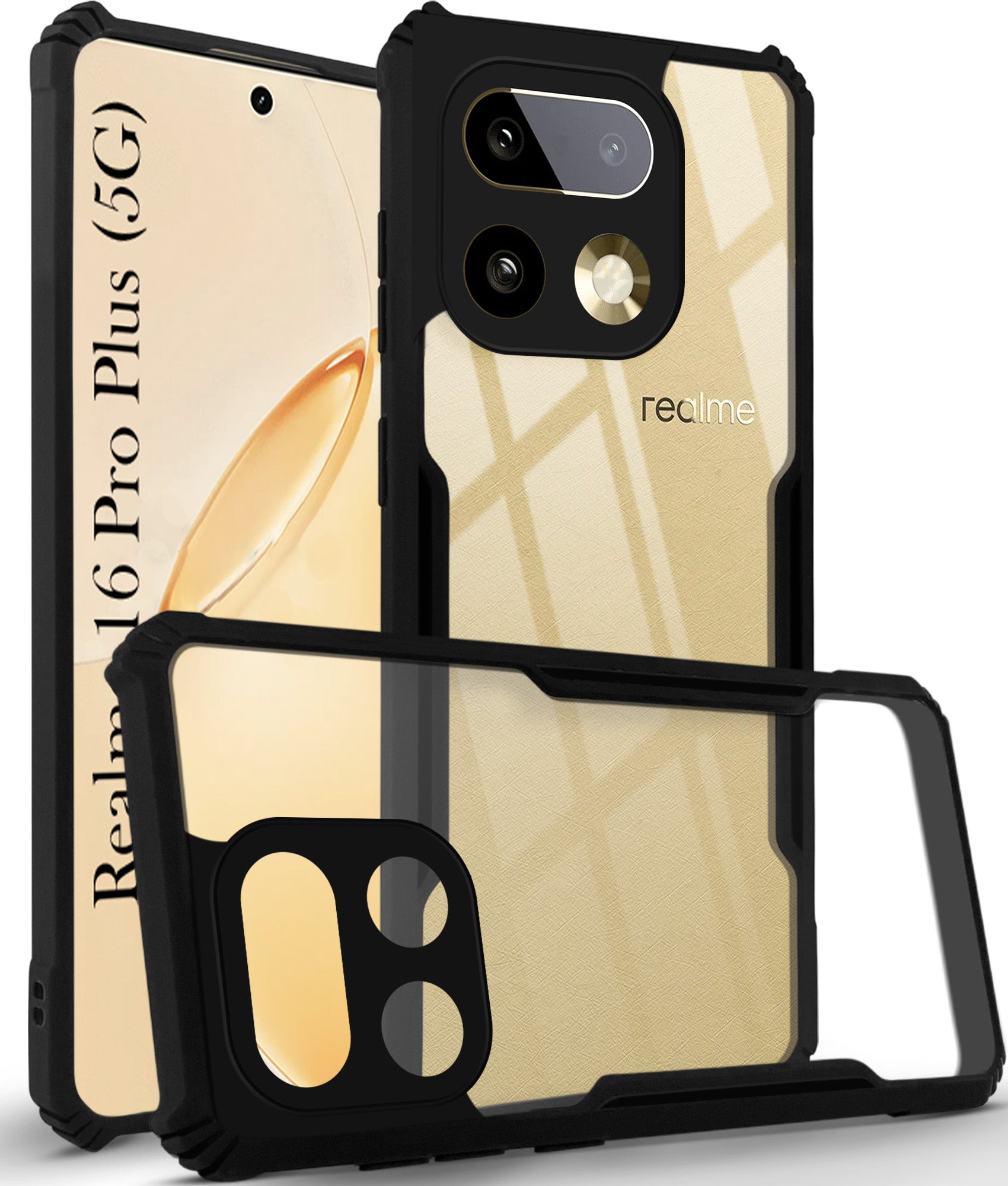 For Realme 16 Pro Plus 5G Back Cover Case Hybrid (Shockproof with Polycarbonate Clear Panel | Professional Black)