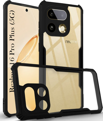 For Realme 16 Pro Plus 5G Back Cover Case Hybrid (Shockproof with Polycarbonate Clear Panel | Professional Black)