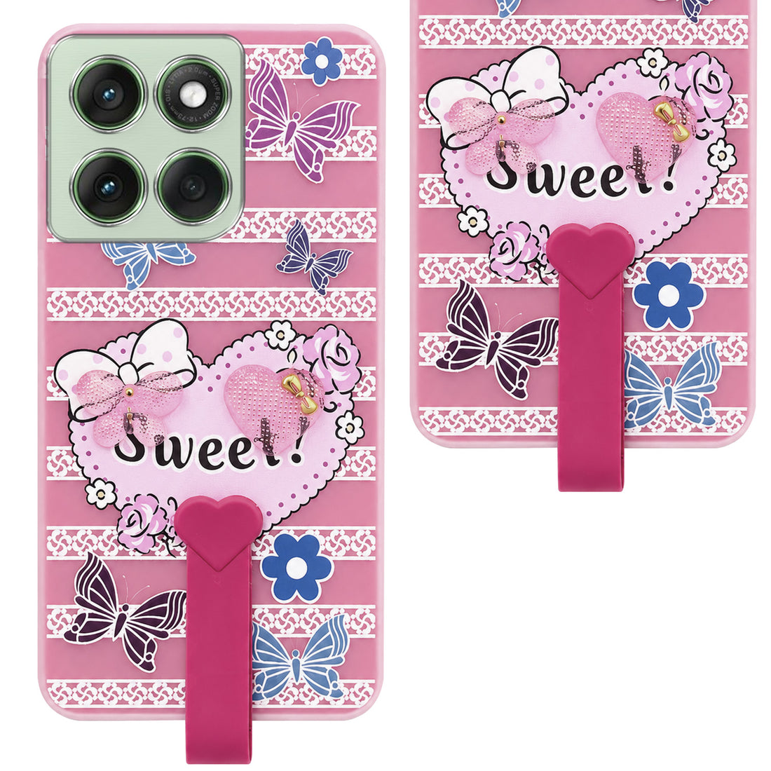 For Motorola Moto Edge 60 Back Cover Case (3D Cute Heart Strap Holder | Camera Protection | Designer Girls Print)
