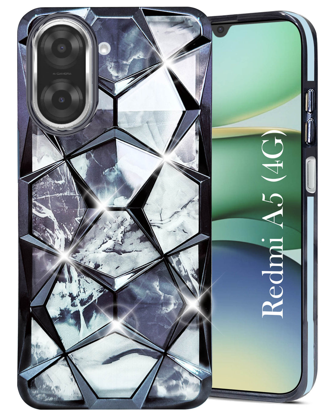 For Redmi A5 4G Back Cover Case (Dual Design Glitter Sparkle and Detachable Diamond Print Case | Soft and Flexible)