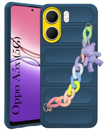 For Oppo A5X Back Cover Case (Wrist Hanging Chain | Teddy Bracelet Charms | Matte Liquid Silicone | Camera Protection Ring)