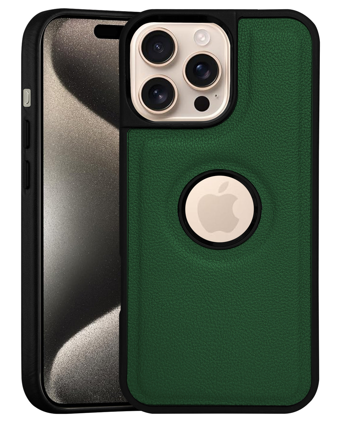 For Apple iPhone 15 Pro Max Back Cover Case (Minimalist Design Stitched Leather | Shockproof Raised Edges for Camera & Screen Protection)