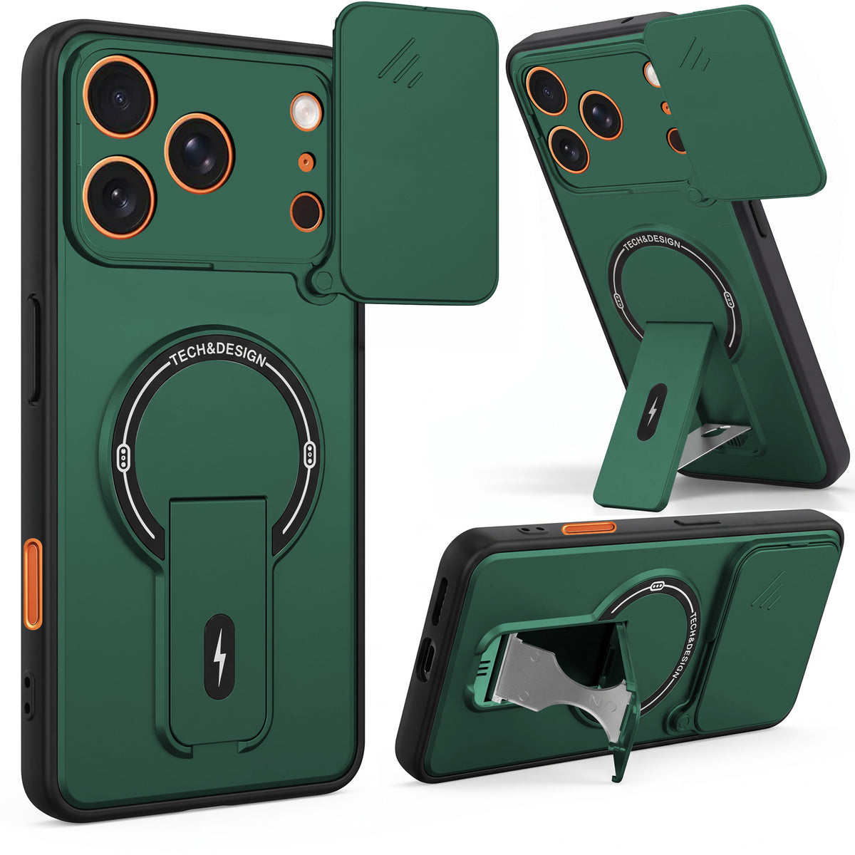 For Apple iPhone 17 Pro Max Back Case Cover Metallic (Hybrid Armor Kickstand | Sliding Shutter Camera Protection | MagSafe Compatible)