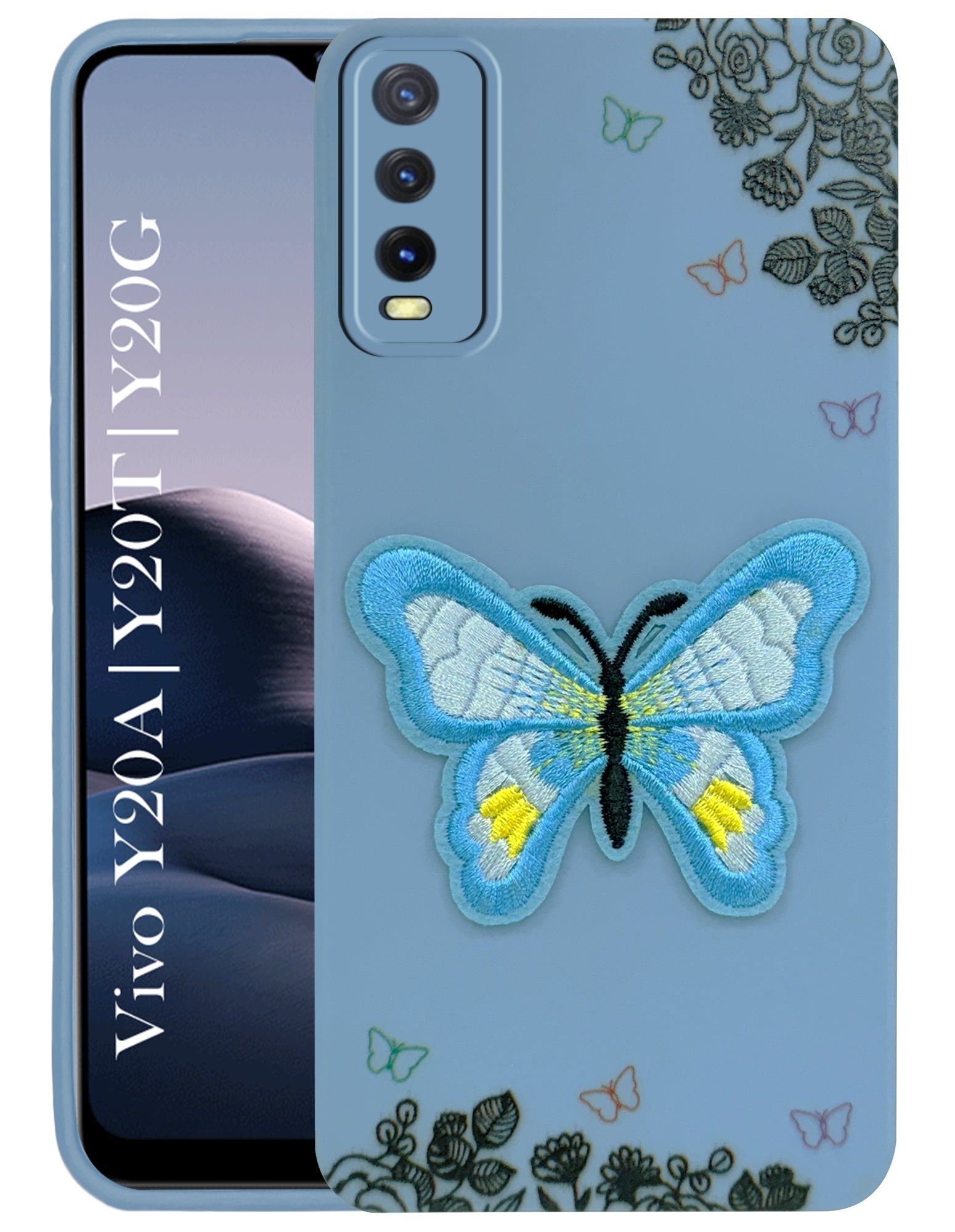 For Vivo Y20A | Y20T | Y20G Back Cover Case  (Soft Butterfly Embroidery | Women Teen Girls | Camera Protection| Matte Silicone)