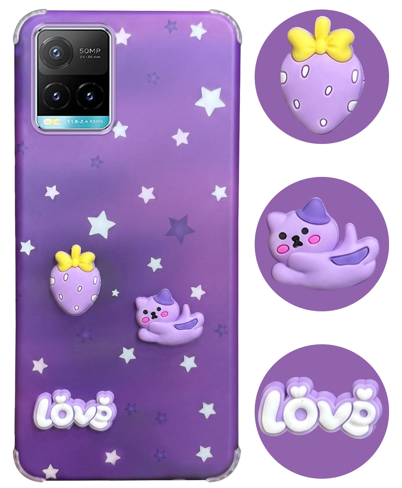 For Vivo Y33T | Vivo Y21T | Vivo Y21s Back Cover Case (3D Cute Cartoons | Hard Back Side Soft | Matte Premium Finish | HD Printing)