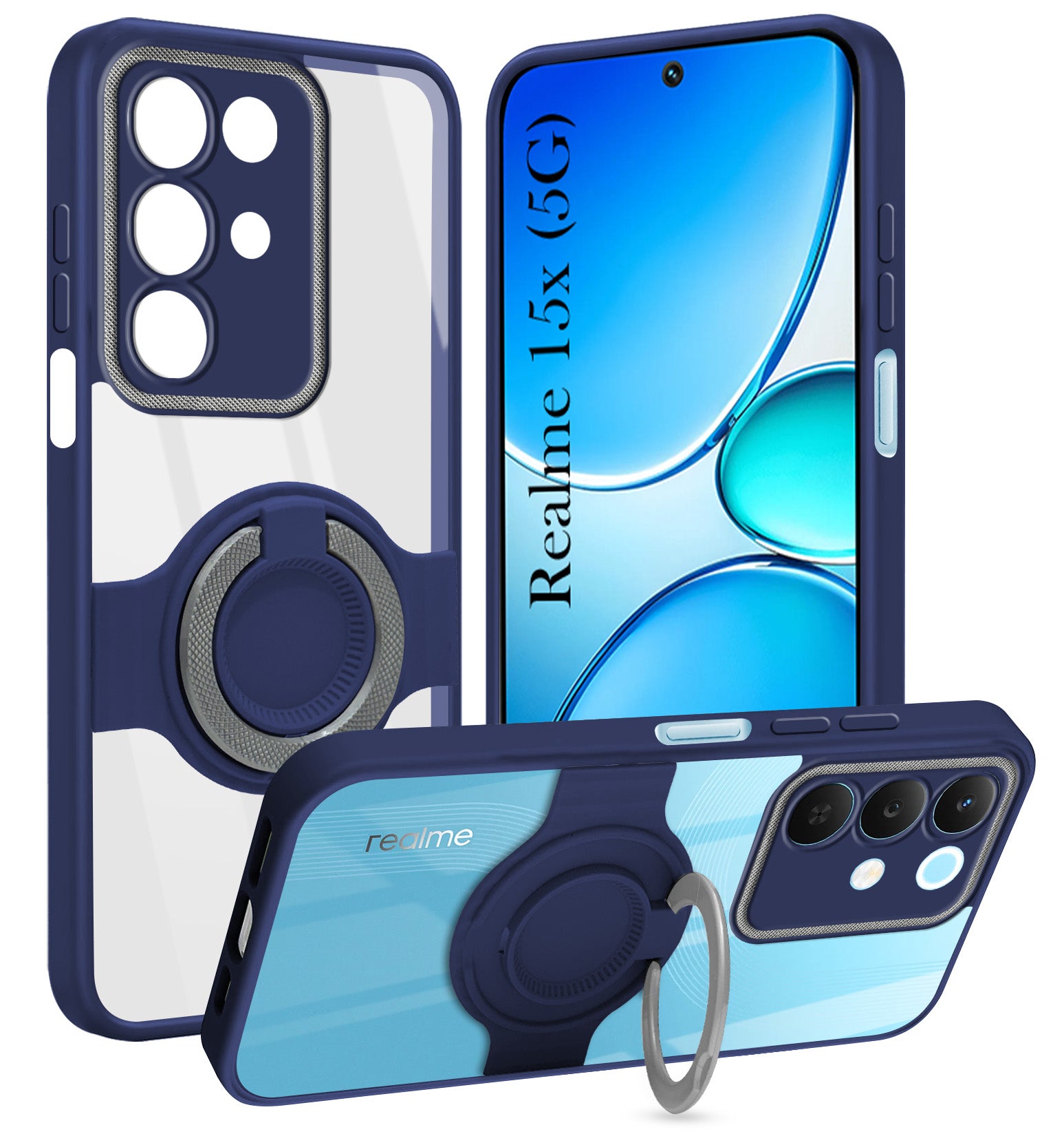 For Realme 15X Back Cover Case with stand (Built-in Ring Holder Kickstand | Lifetime Anti Yellow | Camera Protection)