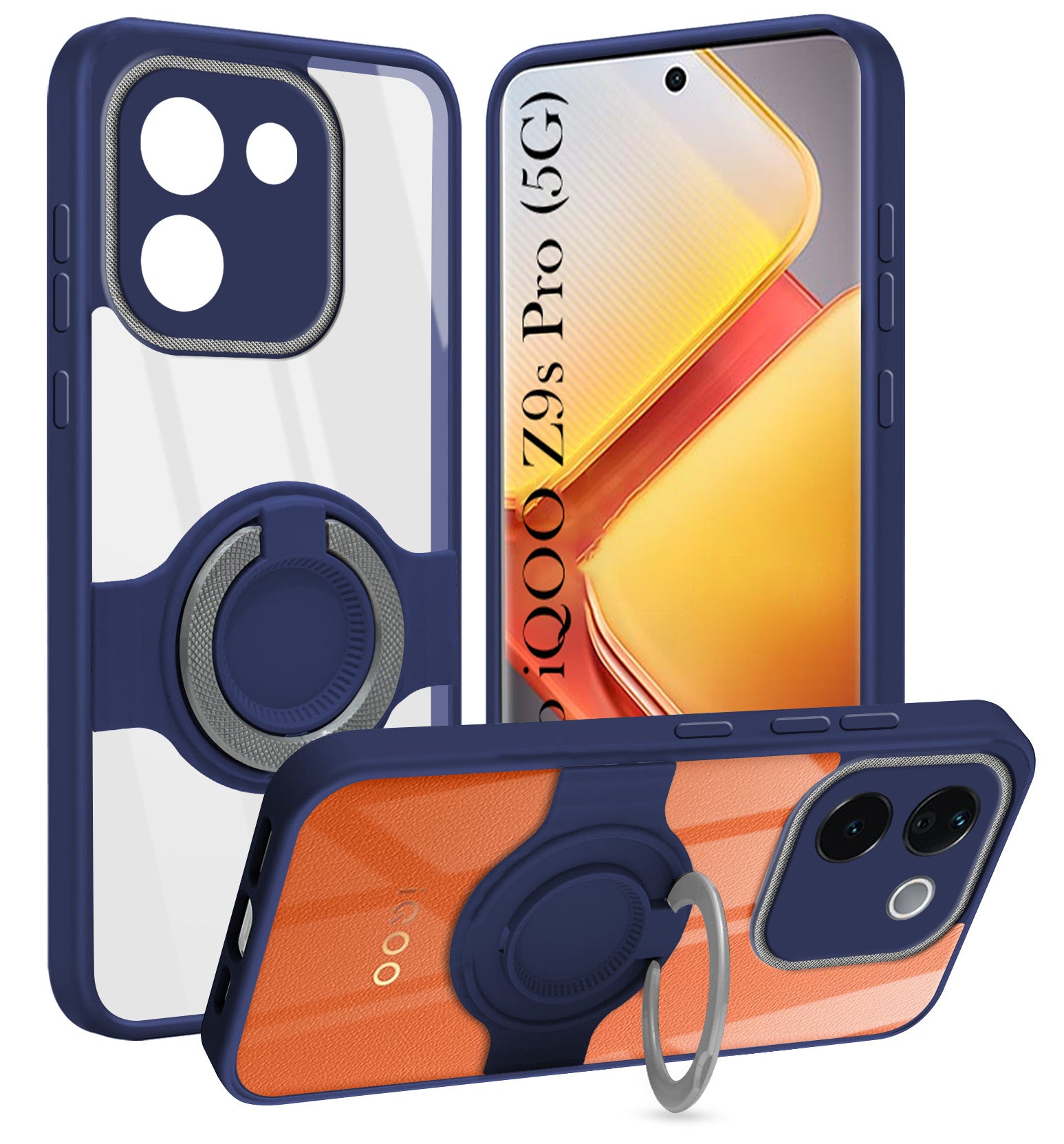 For Vivo iQOO Z9s Pro Back Cover Case with stand (Built-in Ring Holder Kickstand | Lifetime Anti Yellow | Camera Protection)