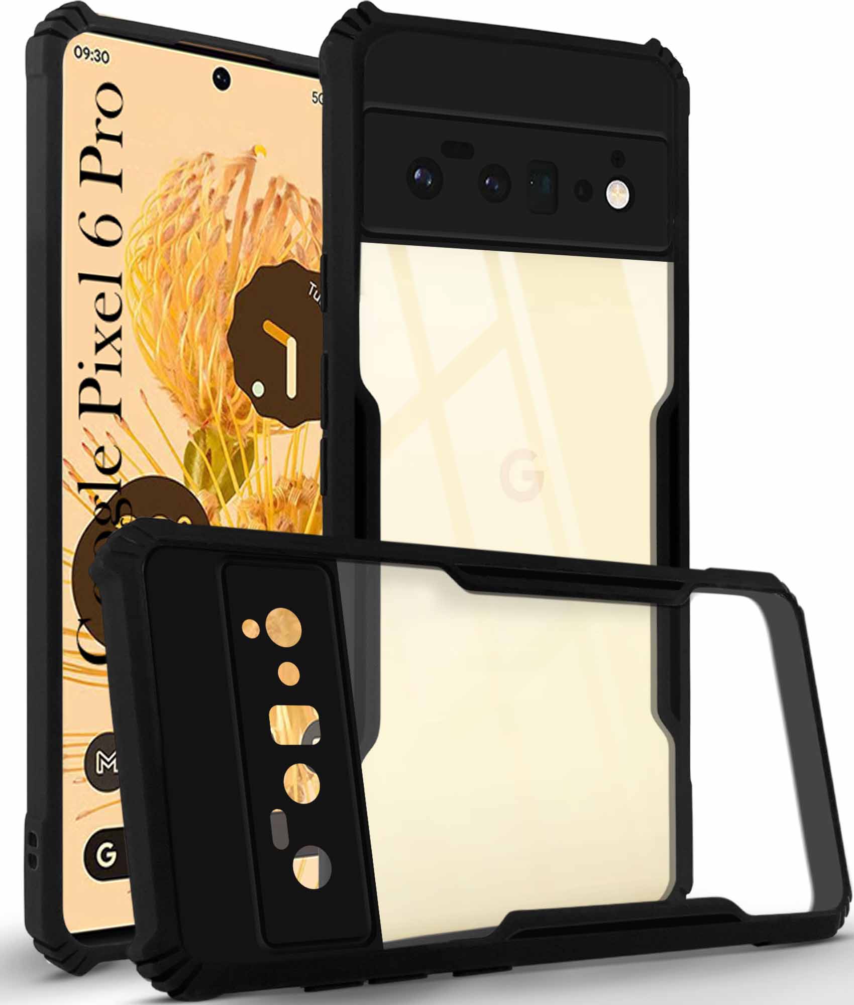 For Google Pixel 6 Pro Back Cover Case (Shockproof with Polycarbonate Clear Panel | Professional Black)