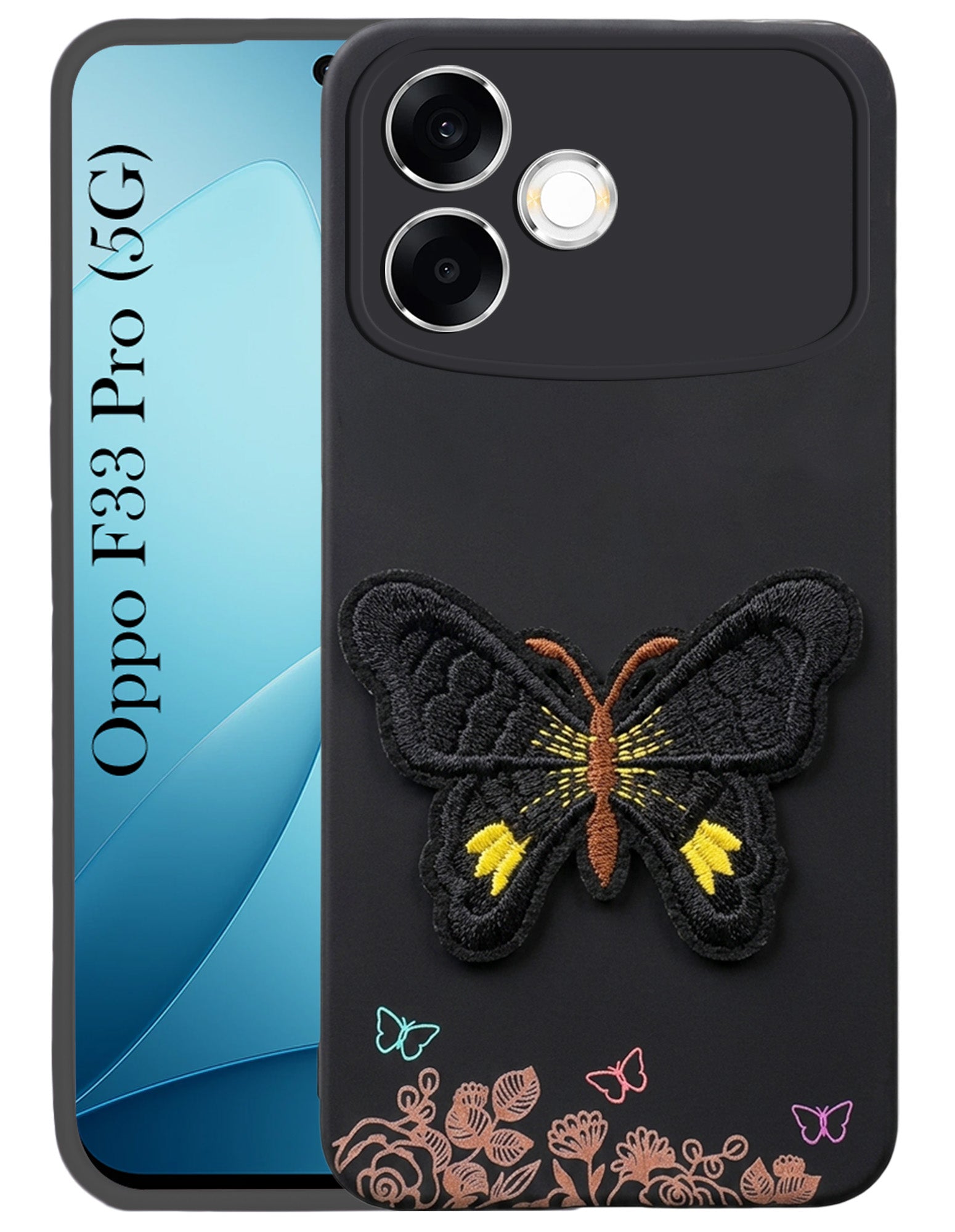 For Oppo F33 Pro 5G Back Cover Case (Soft Butterfly Embroidery | Women Teen Girls | Camera Protection| Matte Silicone)