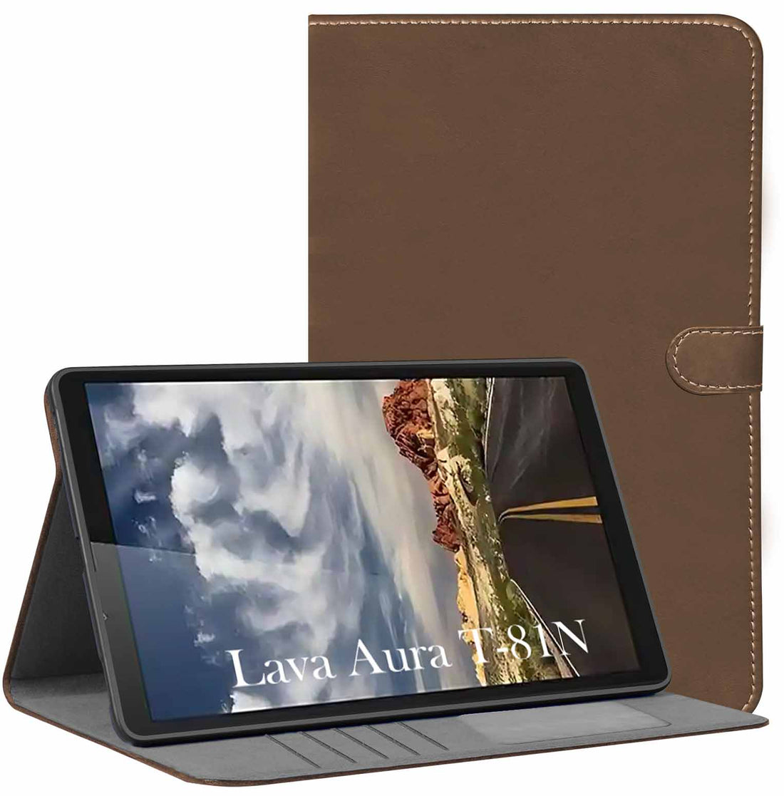 For Lava Aura T81N 8 Inch Flip Cover Folio Case (PU Matte Leather | Multi-Angle Smart Stand | Card Storage Slots | Silicone Back Pouch)