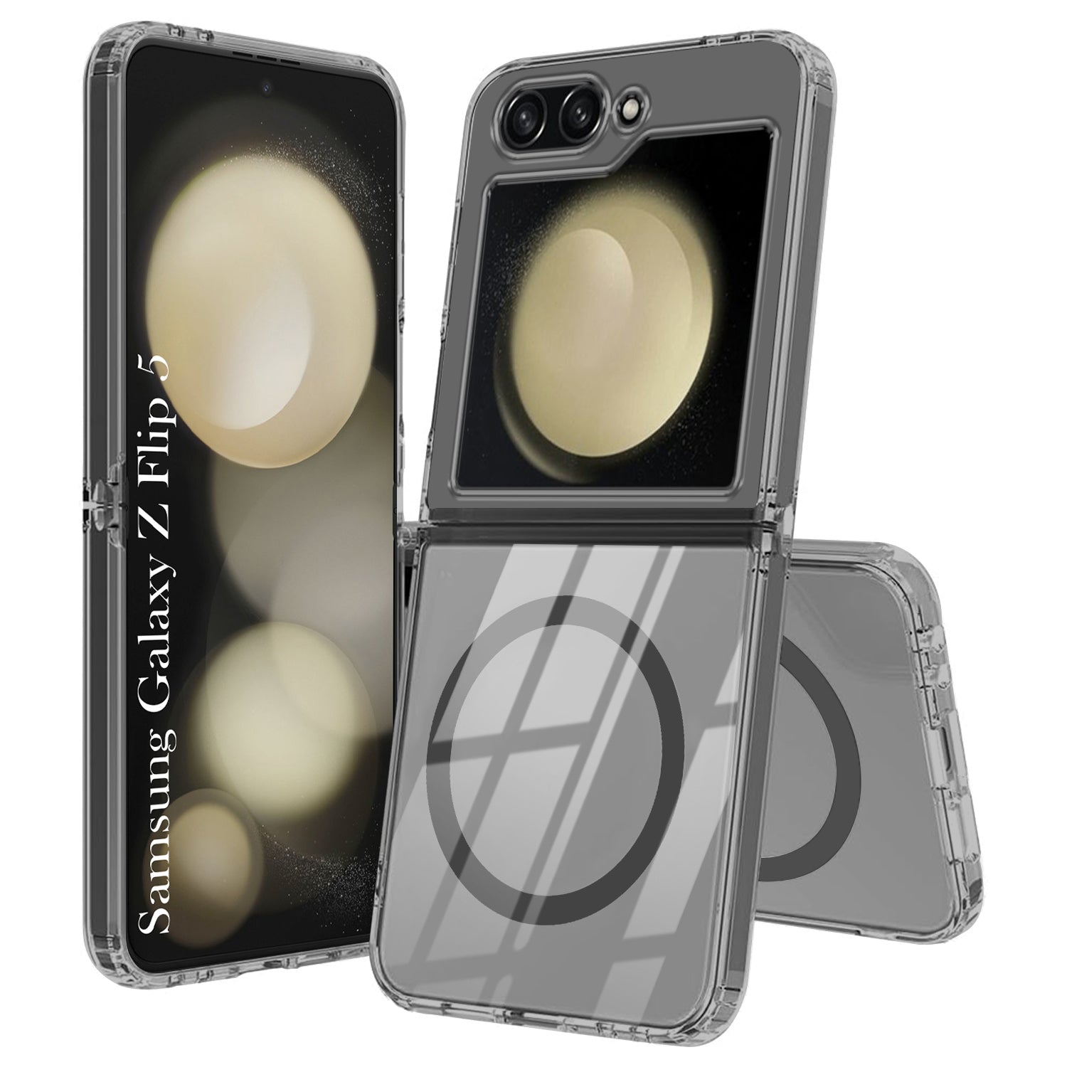 For Samsung Galaxy Z Flip 5 Back Cover Case Lifetime Anti-Yellow Clear (Magnetic Charging Support | Sleek Hard Crystal | Shockproof and Camera Protection)