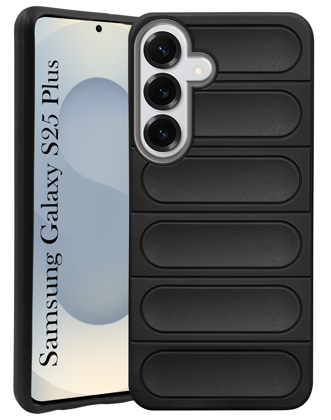 For Samsung Galaxy S25 Plus Back Cover Case (Matte Liquid Silicone | Professional Design | Camera Protection | Wave Black)