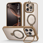 For iPhone 16 Pro Max Back Cover Case Crystal (Lifetime Anti Yellow | Magnetic Ring Stand | Camera Lens Protection | MagSafe Compatible)