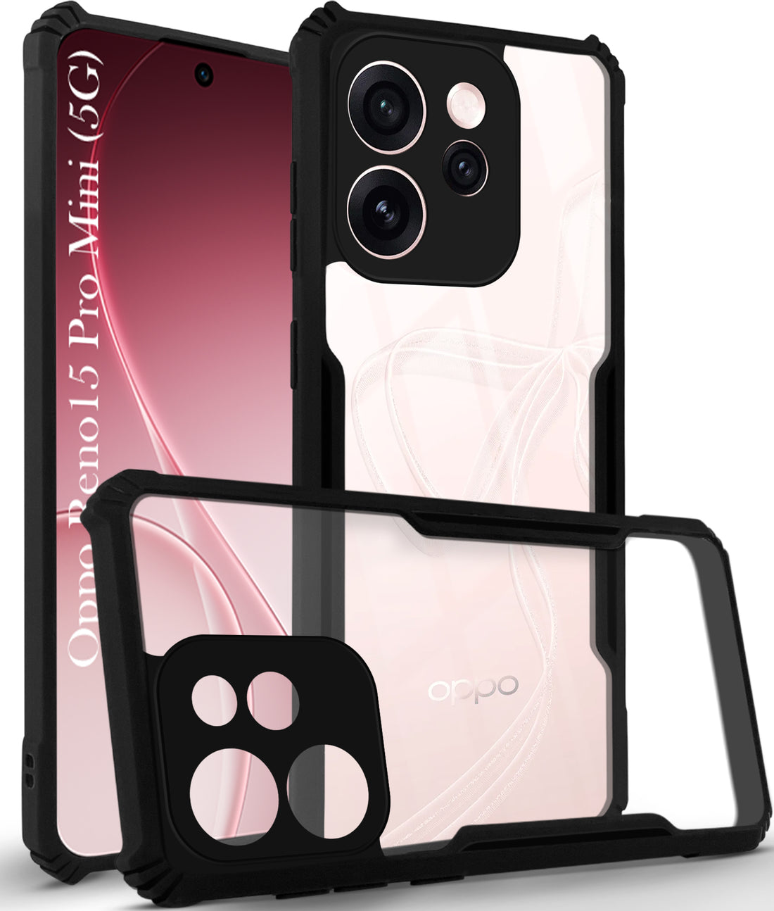 For Oppo Reno15 Pro Mini 5G | Oppo Reno 15 Pro Mini 5G Back Cover Case Hybrid (Shockproof with Polycarbonate Clear Panel | Professional Black)