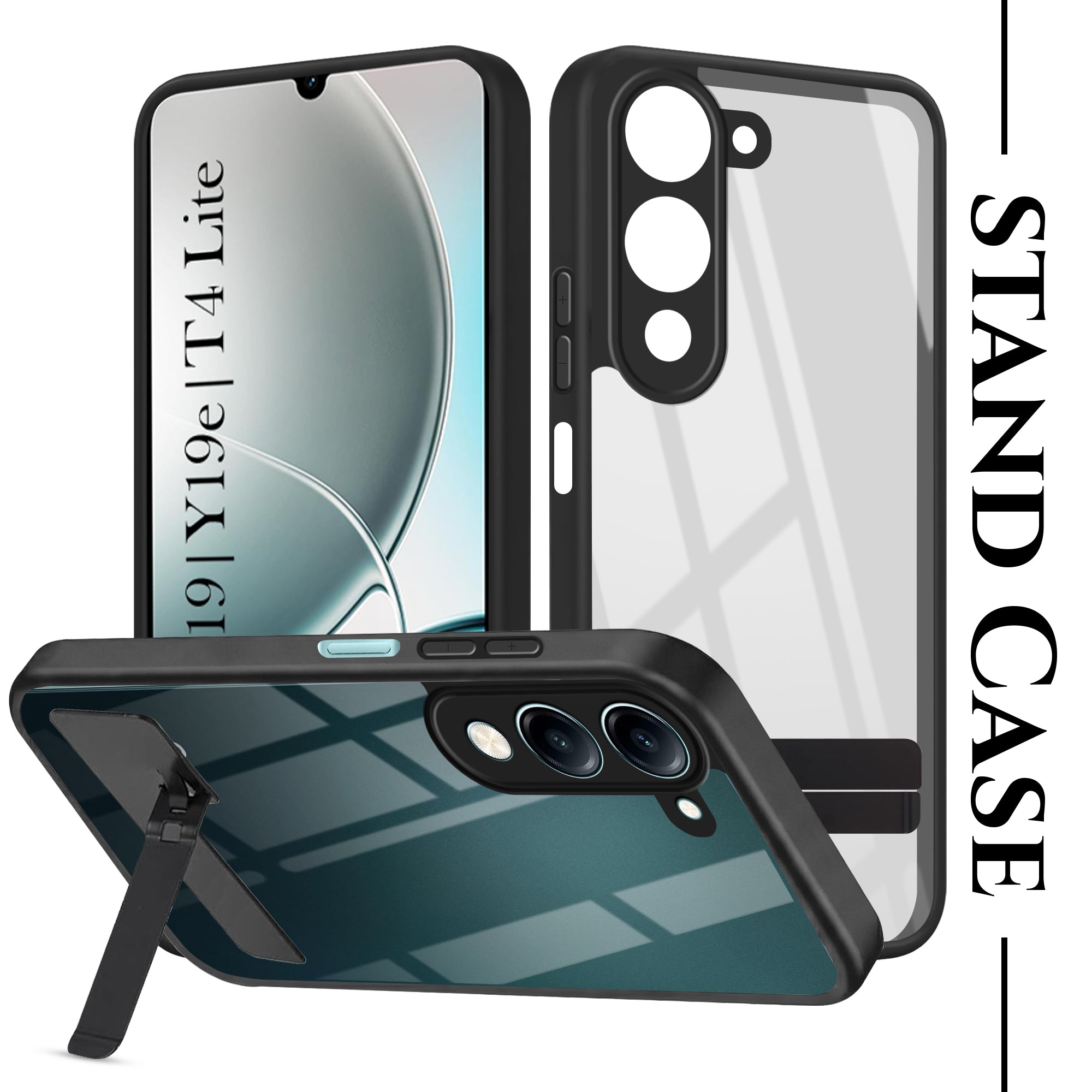 For Vivo Y19 | Vivo Y19e | Vivo T4 Lite Back Cover Case (Built-in Stand | Lifetime Anti Yellow | Kickstand Shockproof | Camera Protection | MagSafe Compatible)