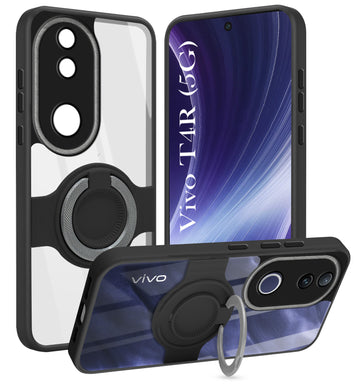 For Vivo T4R Back Cover Case with stand (Built-in Ring Holder Kickstand | Lifetime Anti Yellow | Camera Protection)